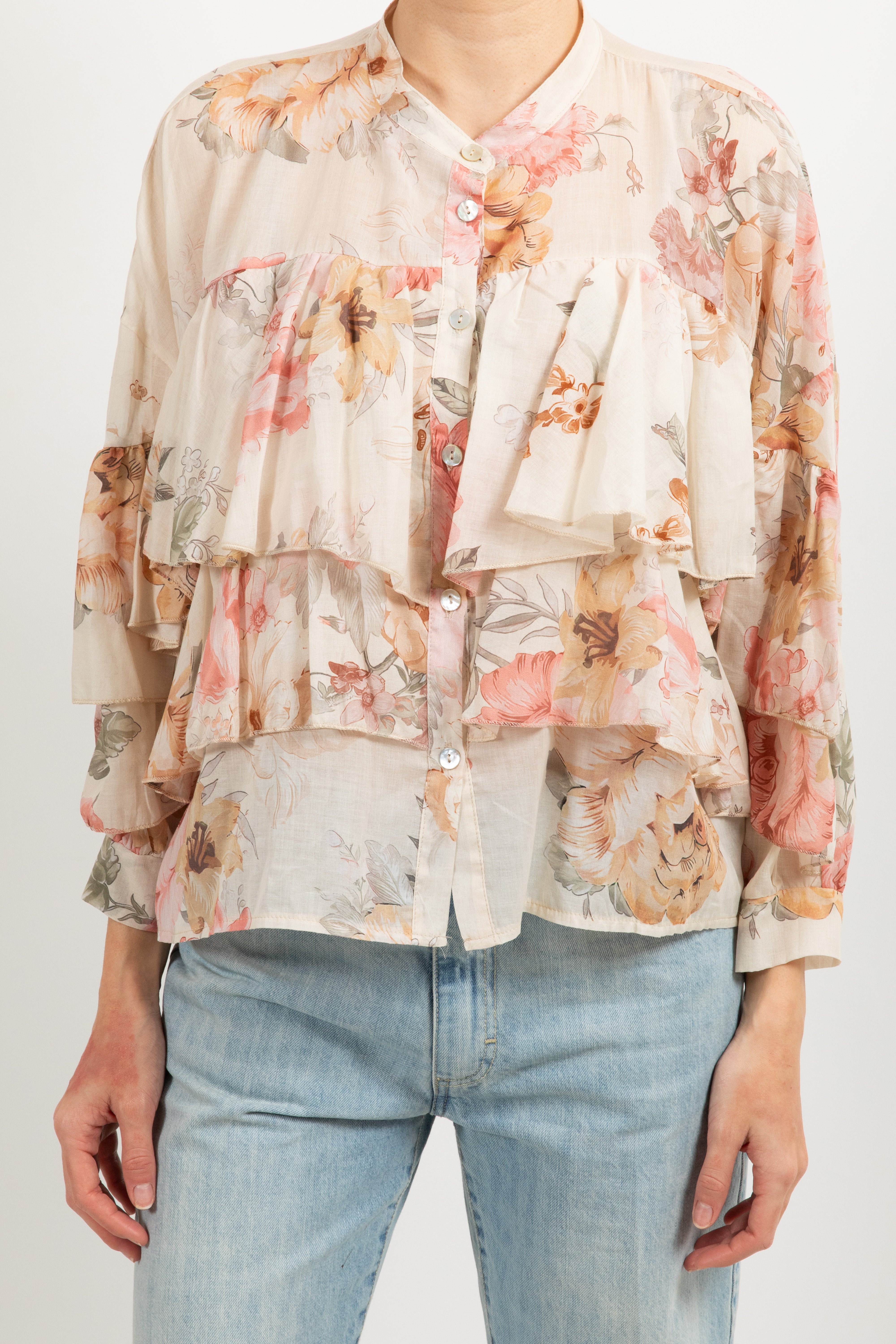 Camicia in cotone fantasia flowers con balze Susy Mix