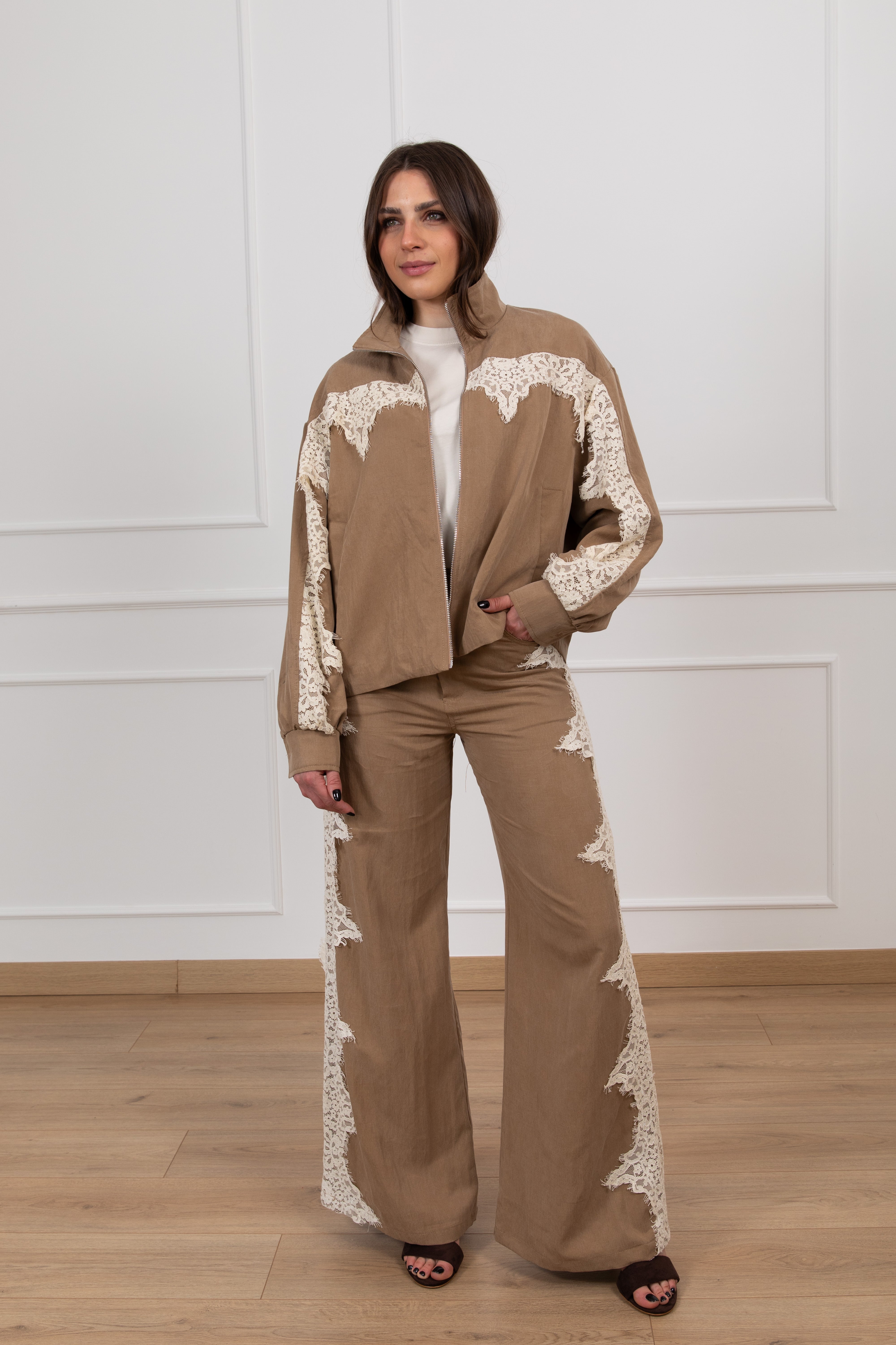 Pantalone in cupro con banda in pizzo Tensione IN