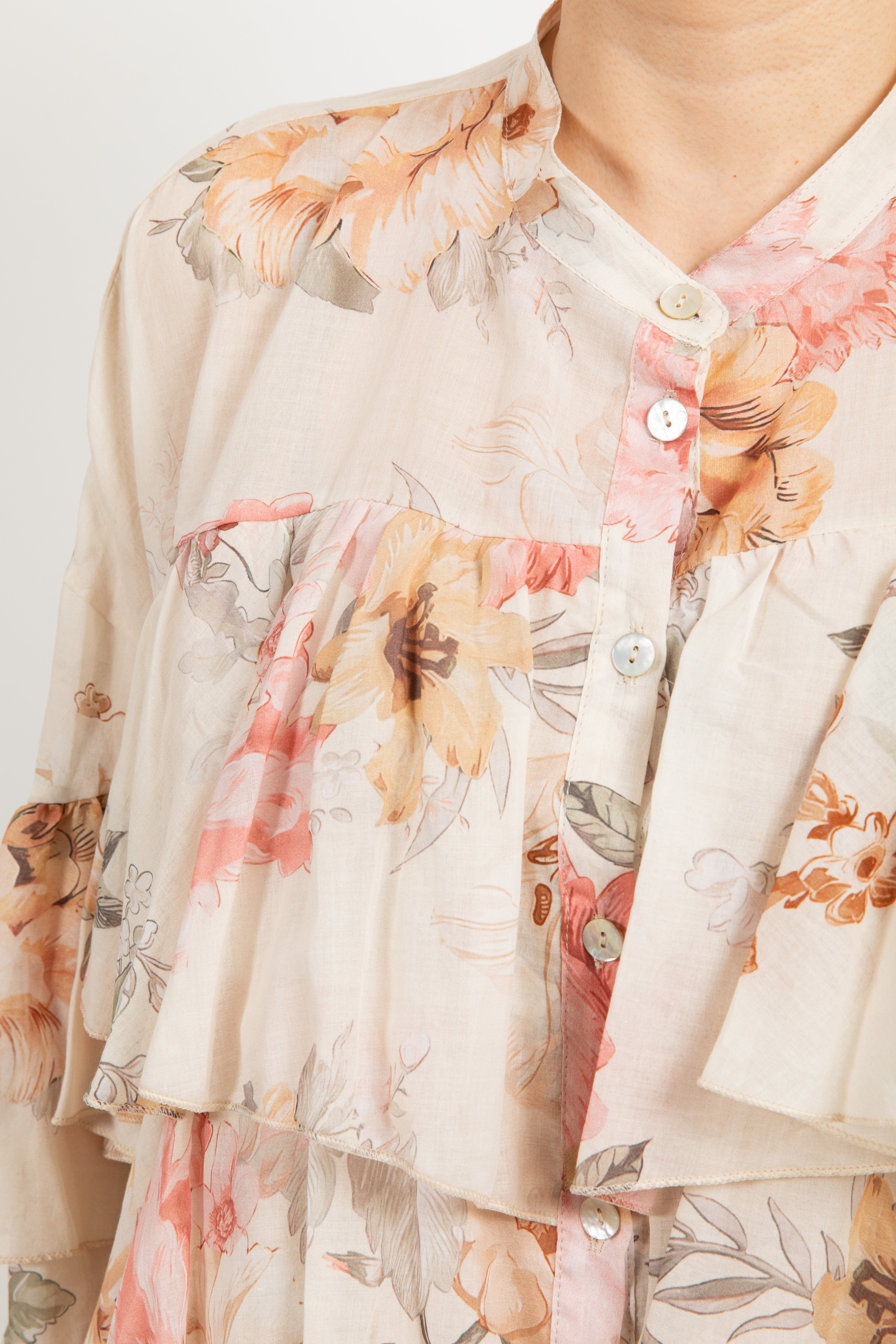 Camicia in cotone fantasia flowers con balze Susy Mix