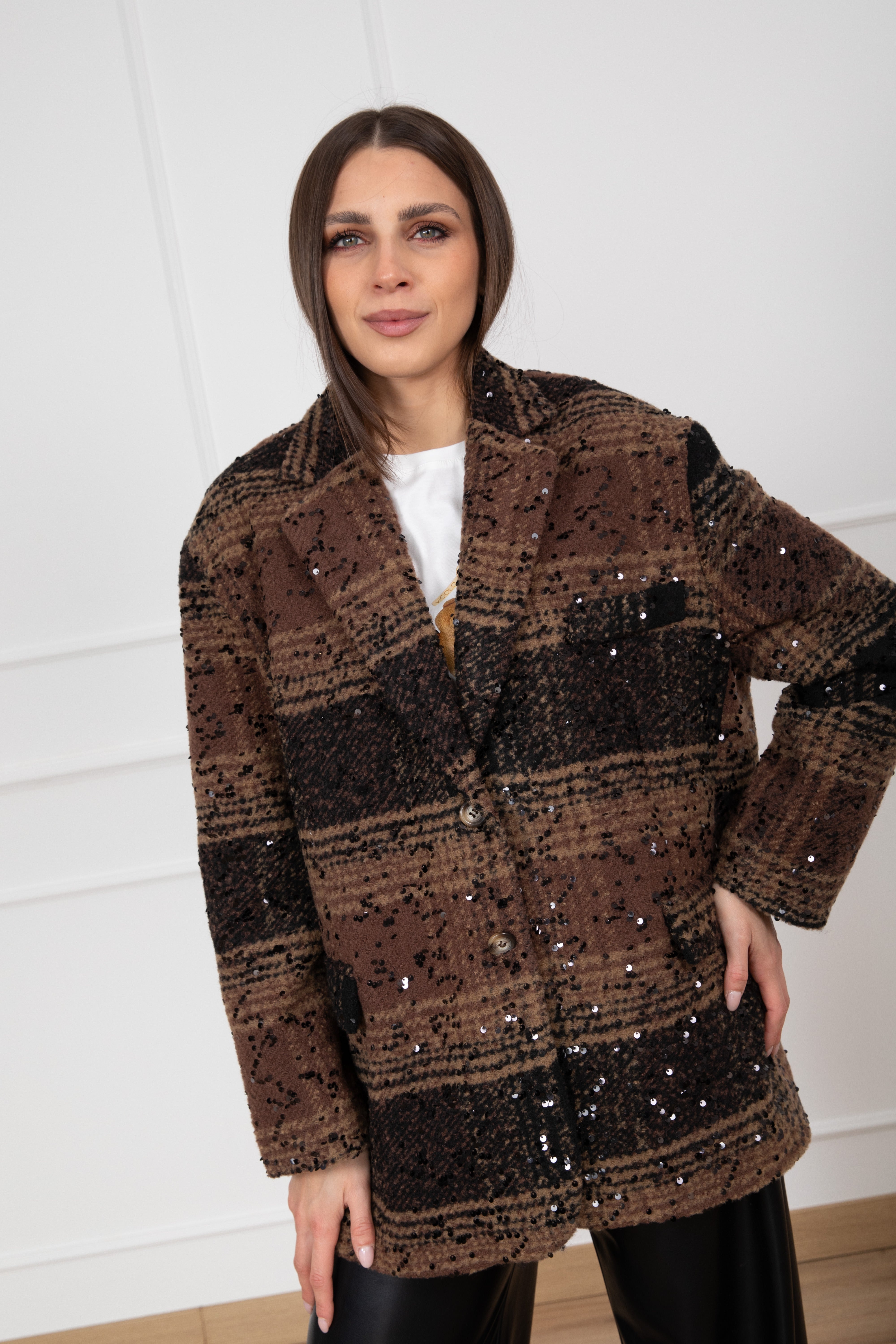 Giacca-cappotto over-size con micro-paillettes Susy Mix