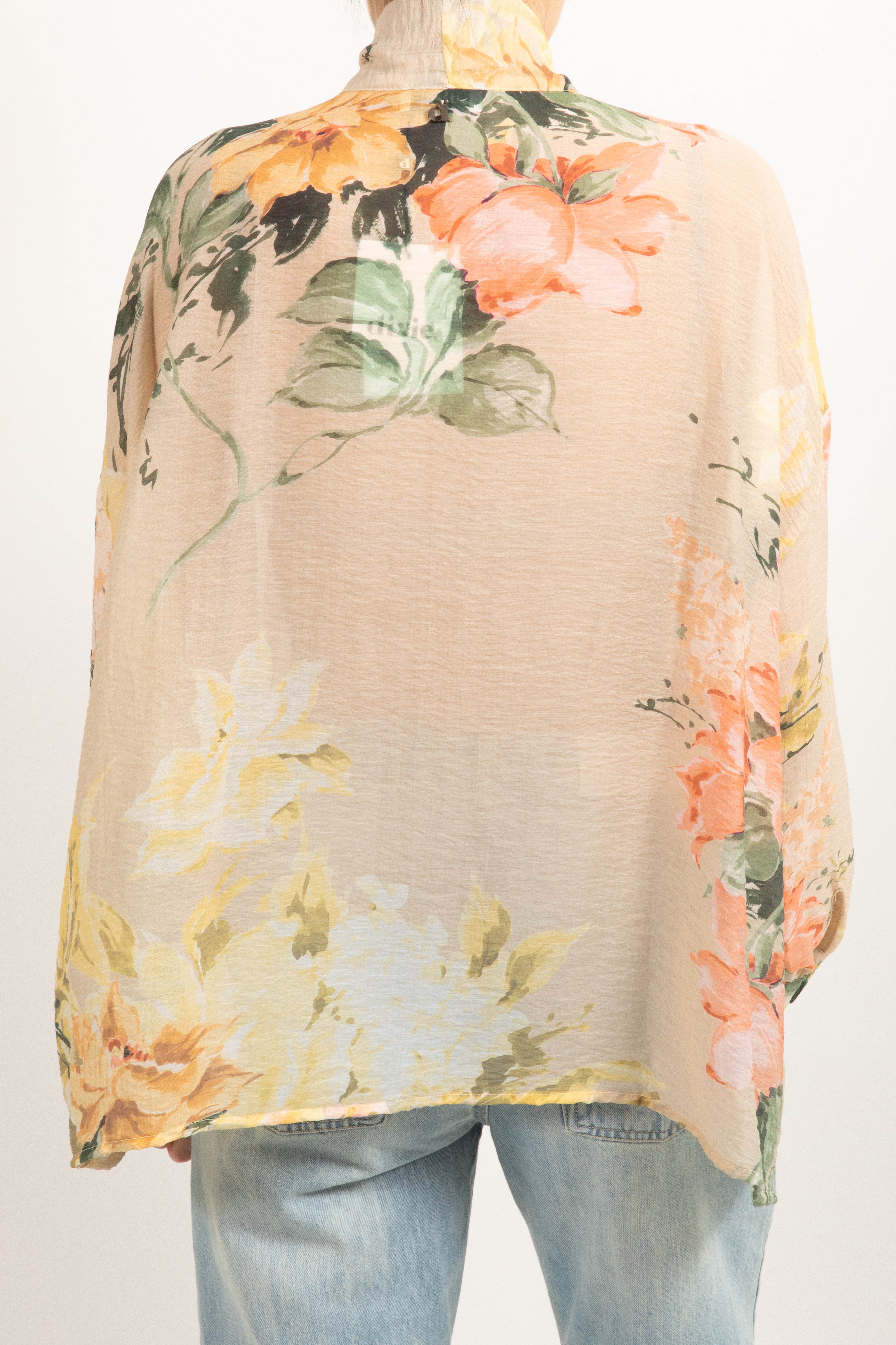 Blusa in lyocell fantasia flowers burro con fiocco Dixie