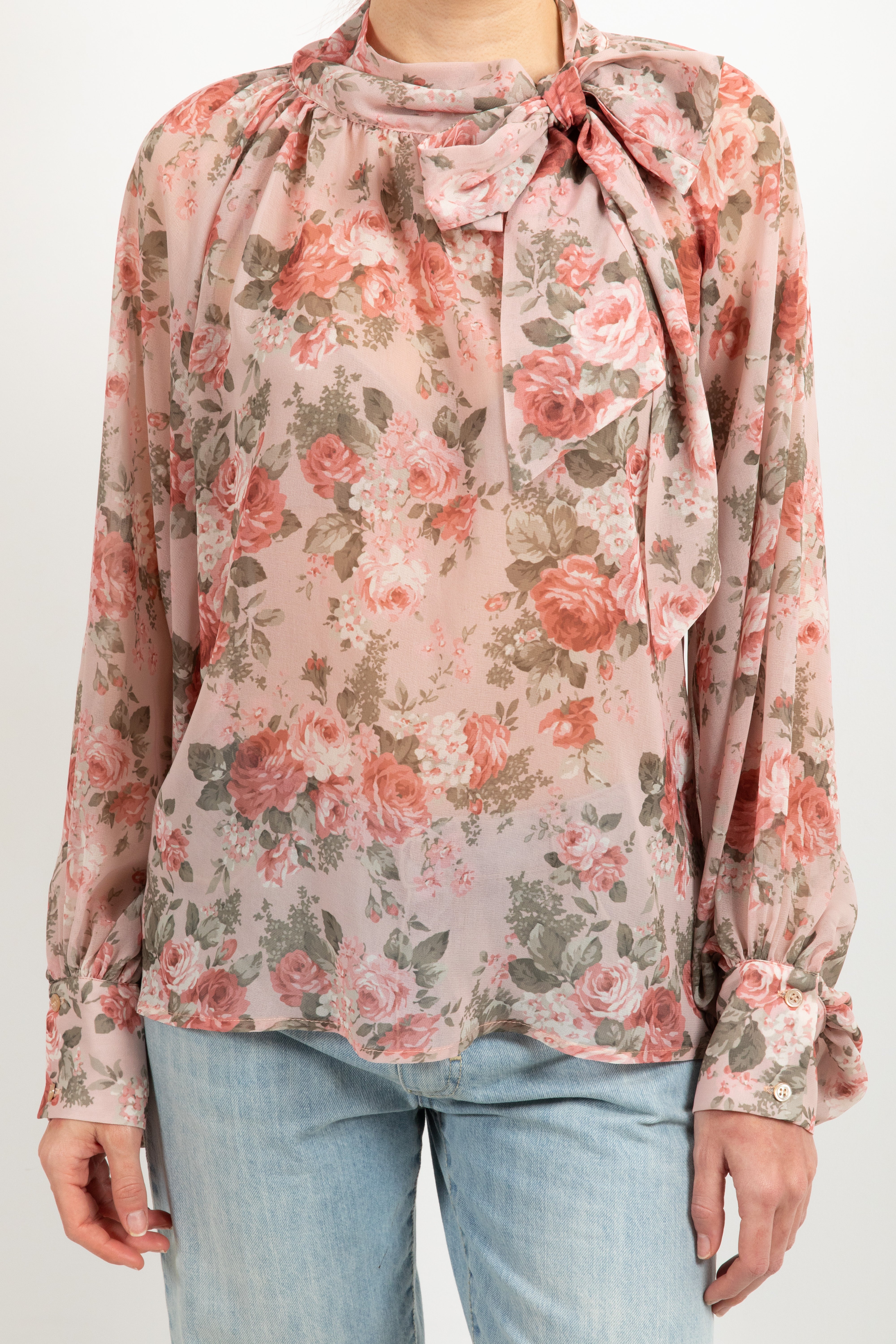 Blusa fantasia flowers rosa con fiocco ViCOLO