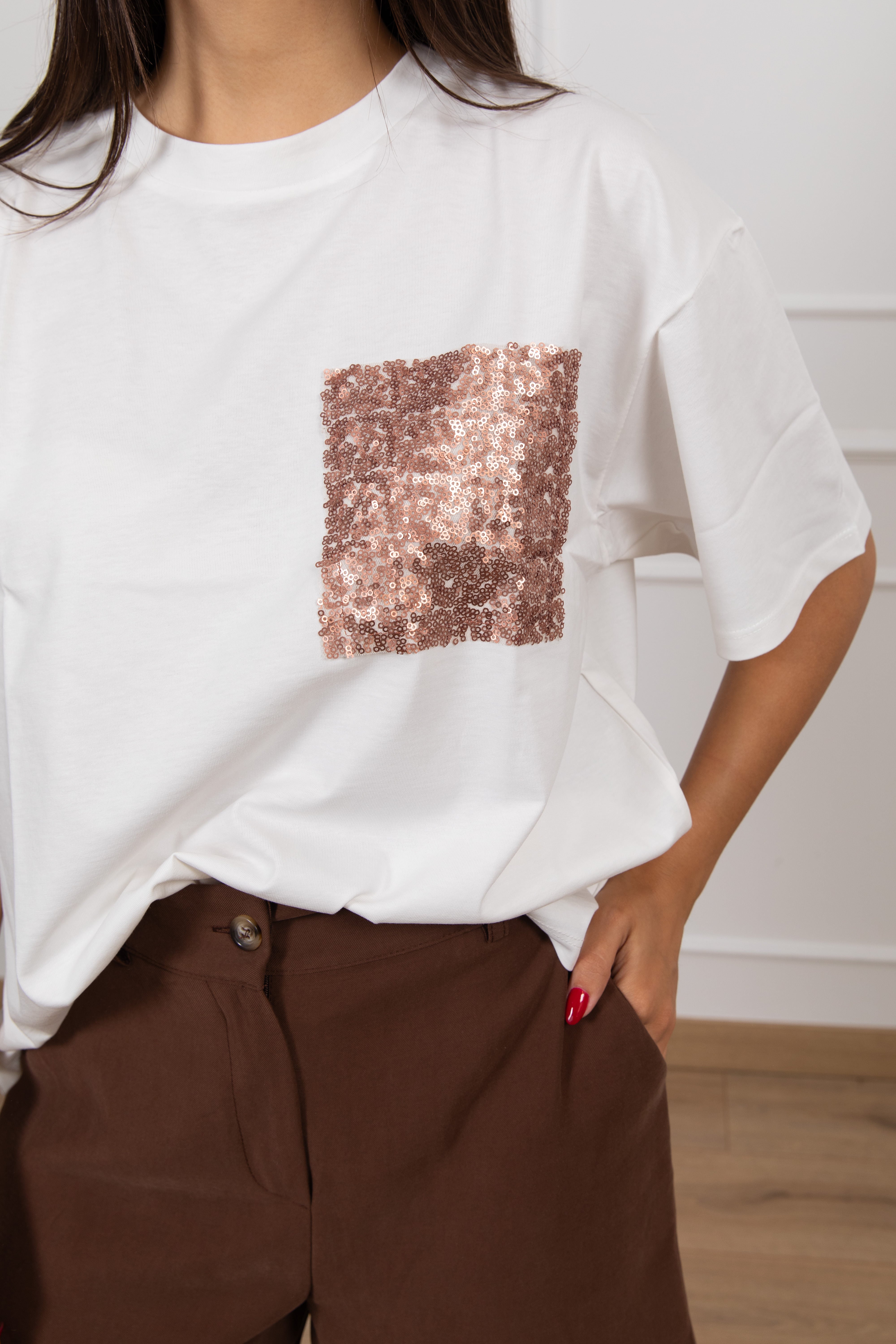T-shirt over-size con tasca paillettes Susy Mix