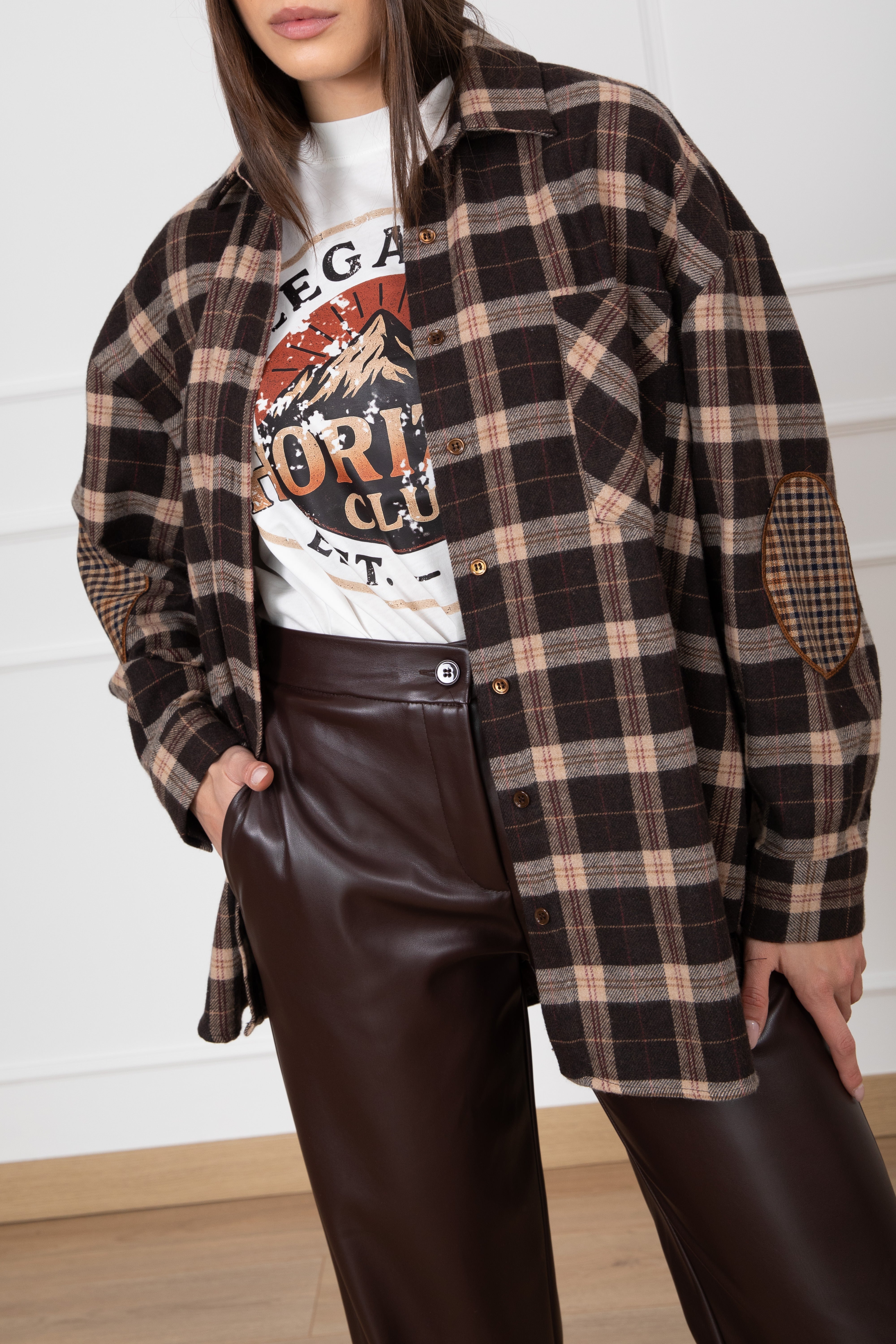 Camicia check in flanella con toppa a contrasto ViCOLO
