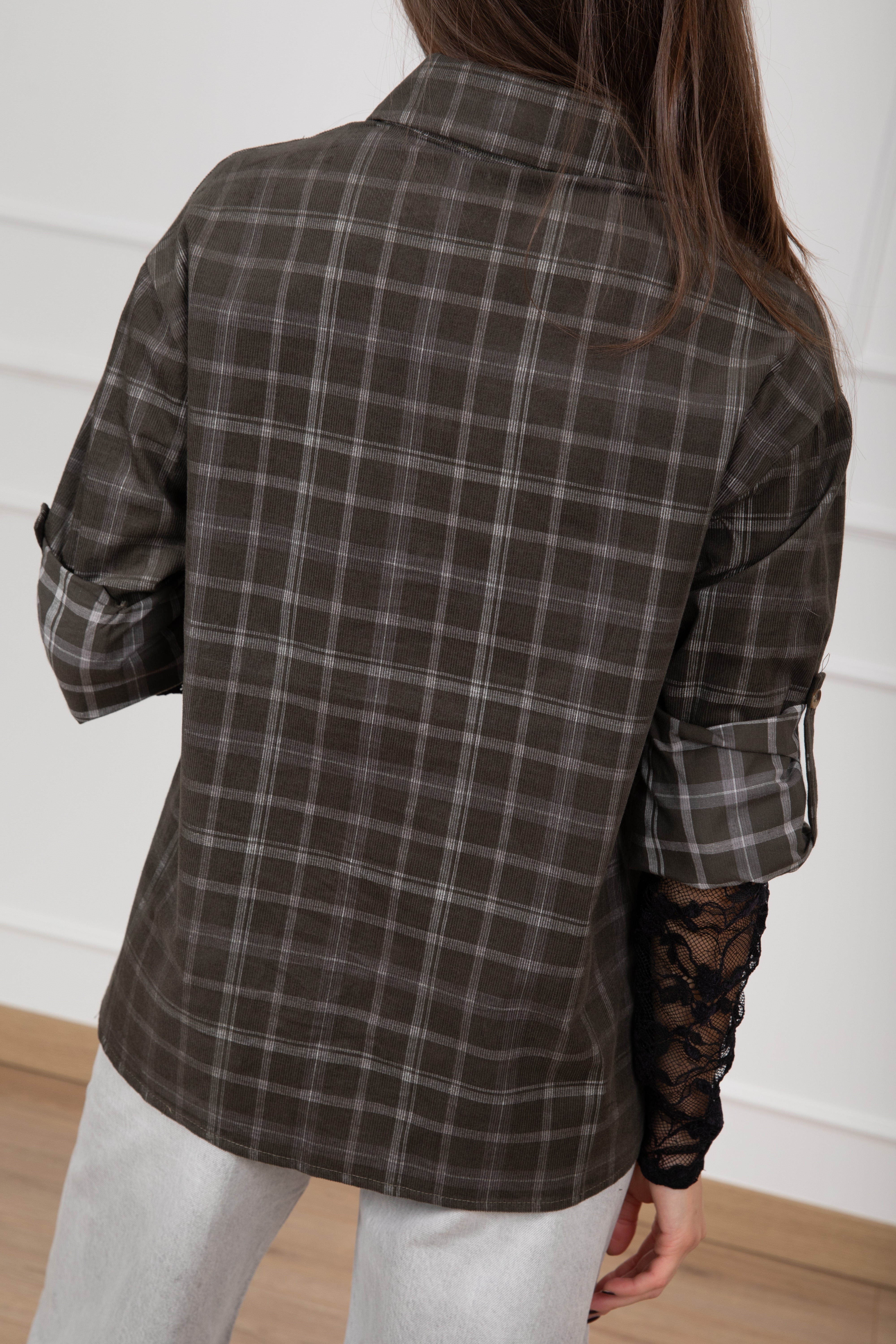Camicia check in velluto millerighe con manica in pizzo ViCOLO