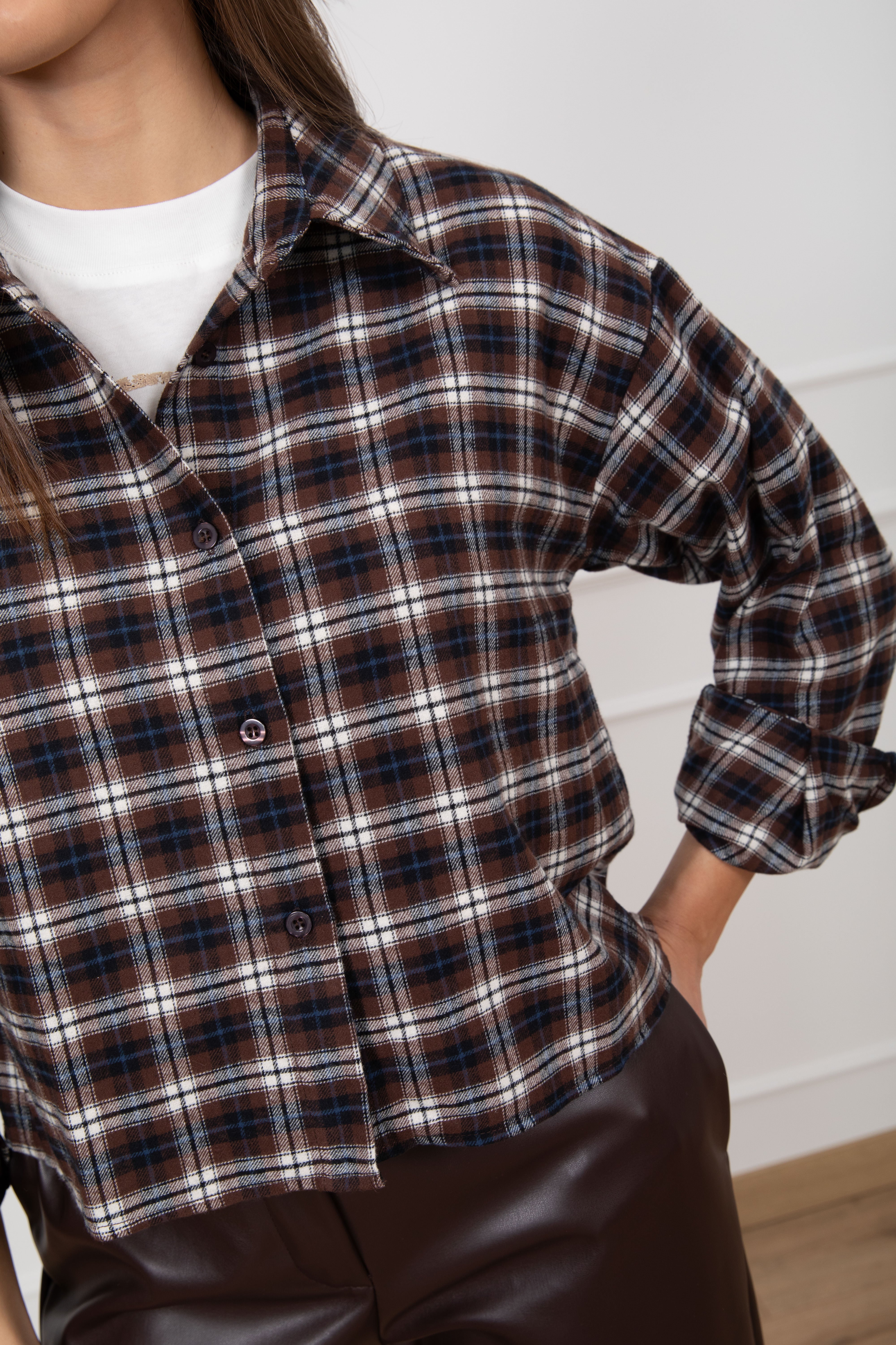Camicia check cropped in flanella Susy Mix