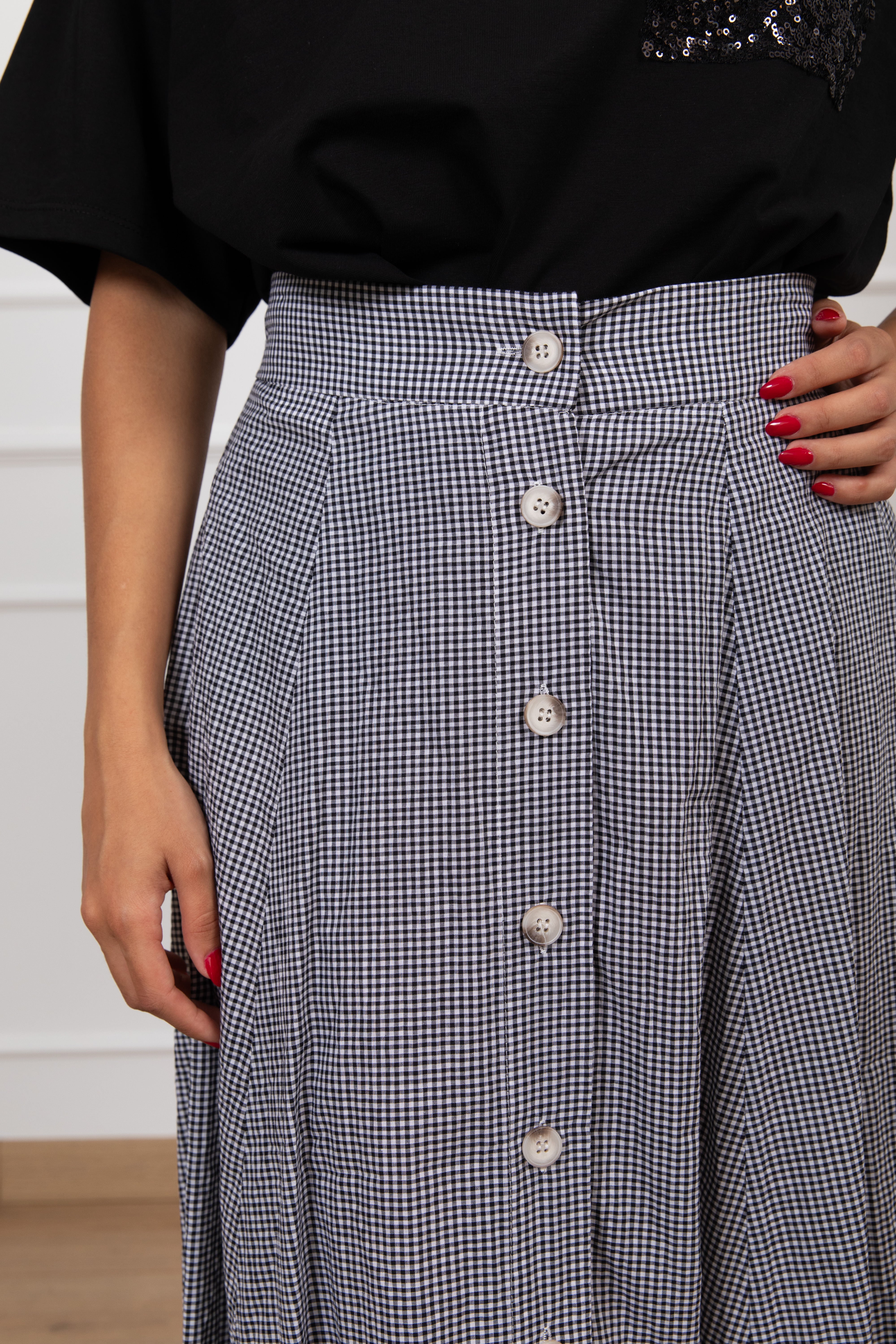 Gonna ampia micro-vichy con bottoni Motel