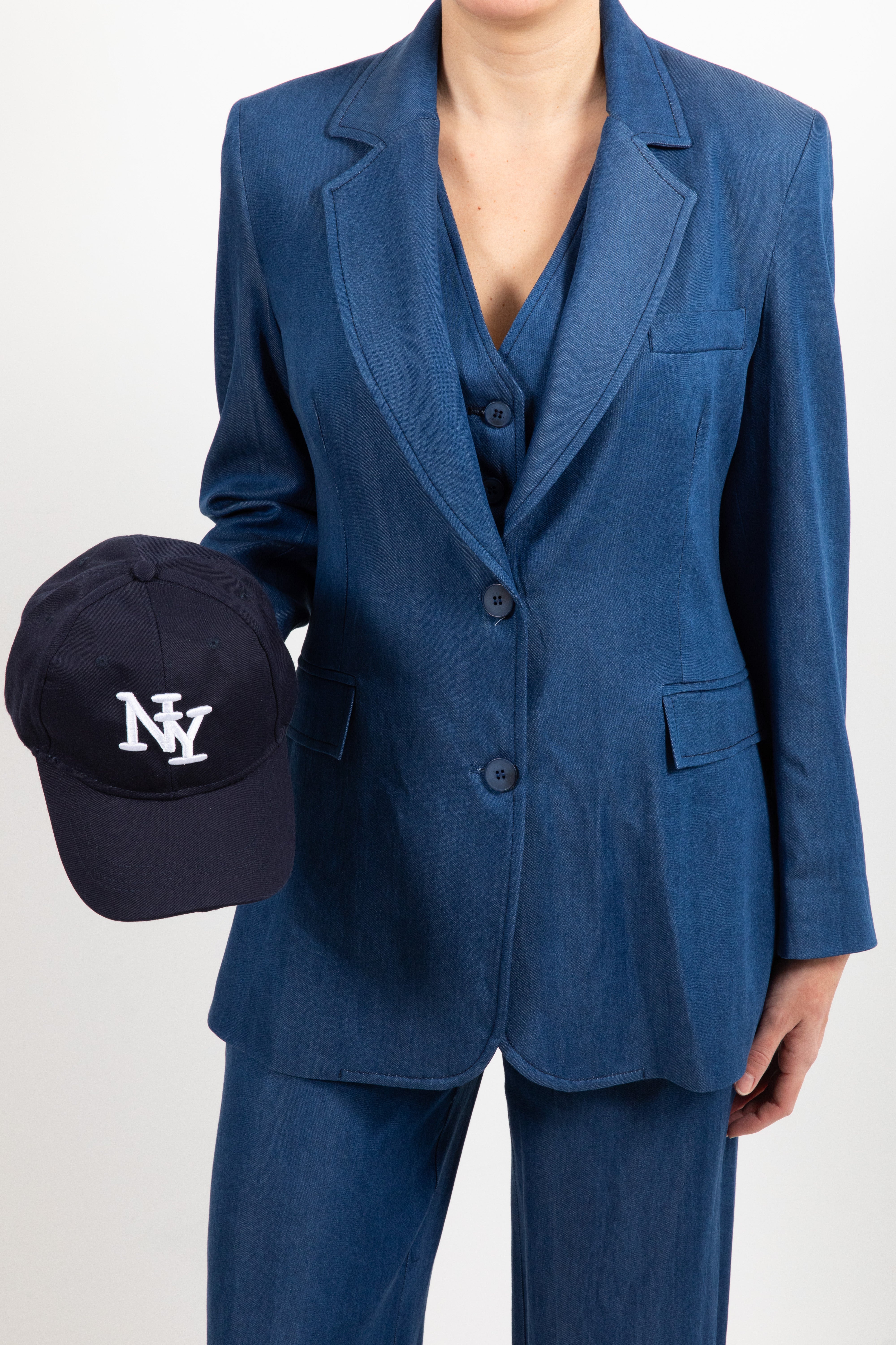 Giacca 2 bottoni in jeans con berretto "NY" Tensione IN