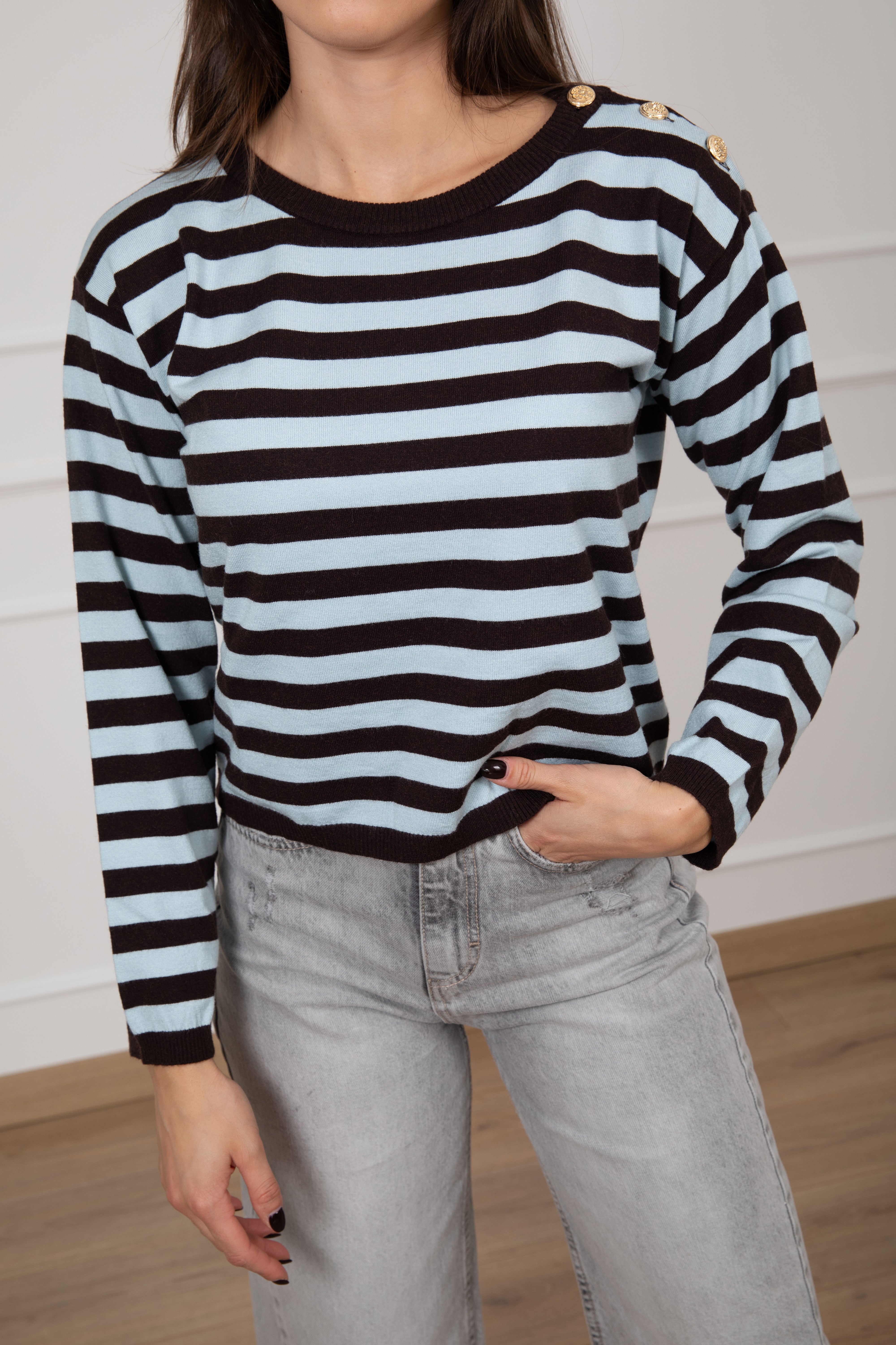 Maglia a righe con bottoni oro ViCOLO