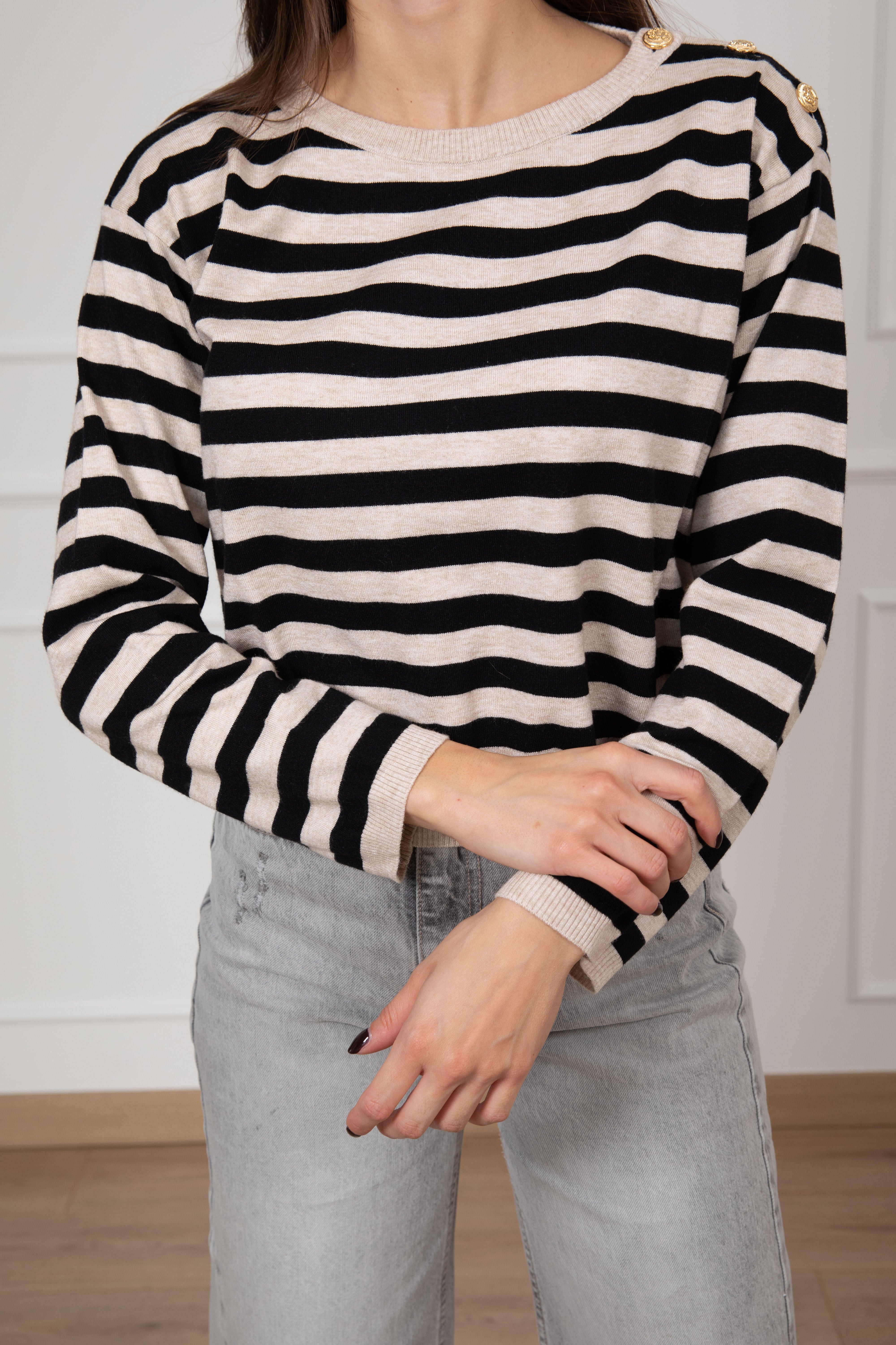 Maglia a righe con bottoni oro ViCOLO