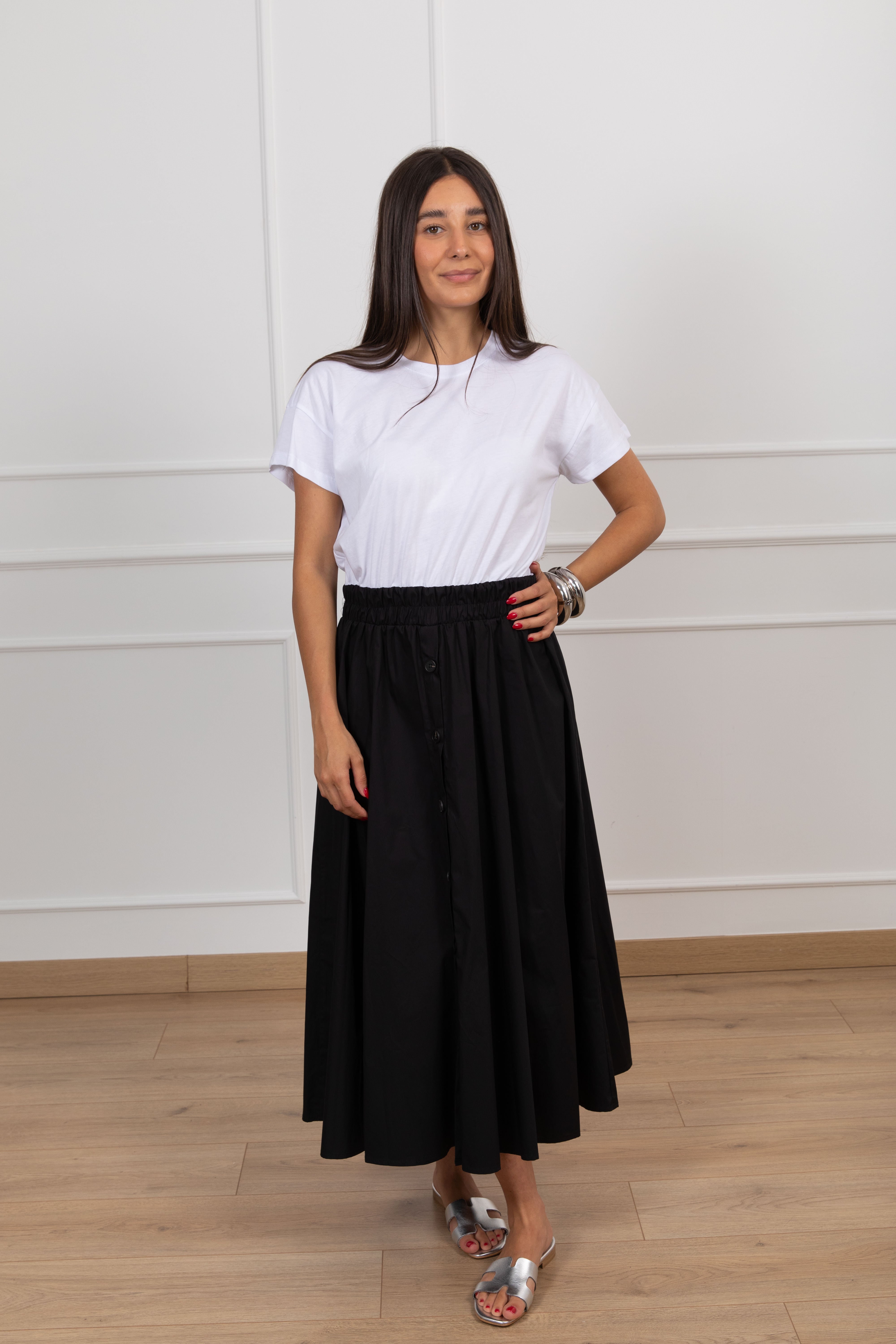 Abito t-shirt bi-materico con gonna bottoni Tensione IN