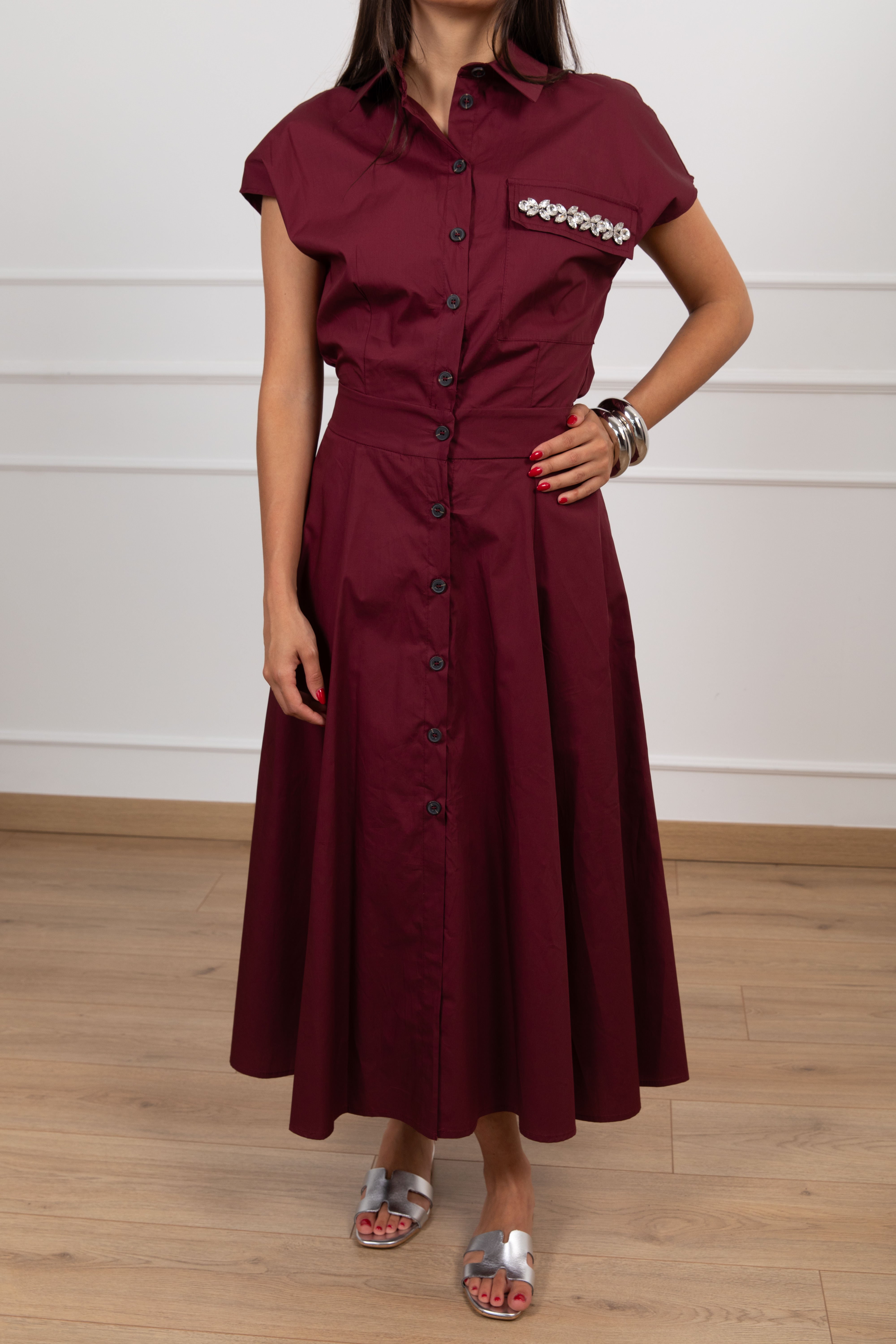 Chemisier in cotone con applicazione gioiello ed elastico sul retro Tensione IN
