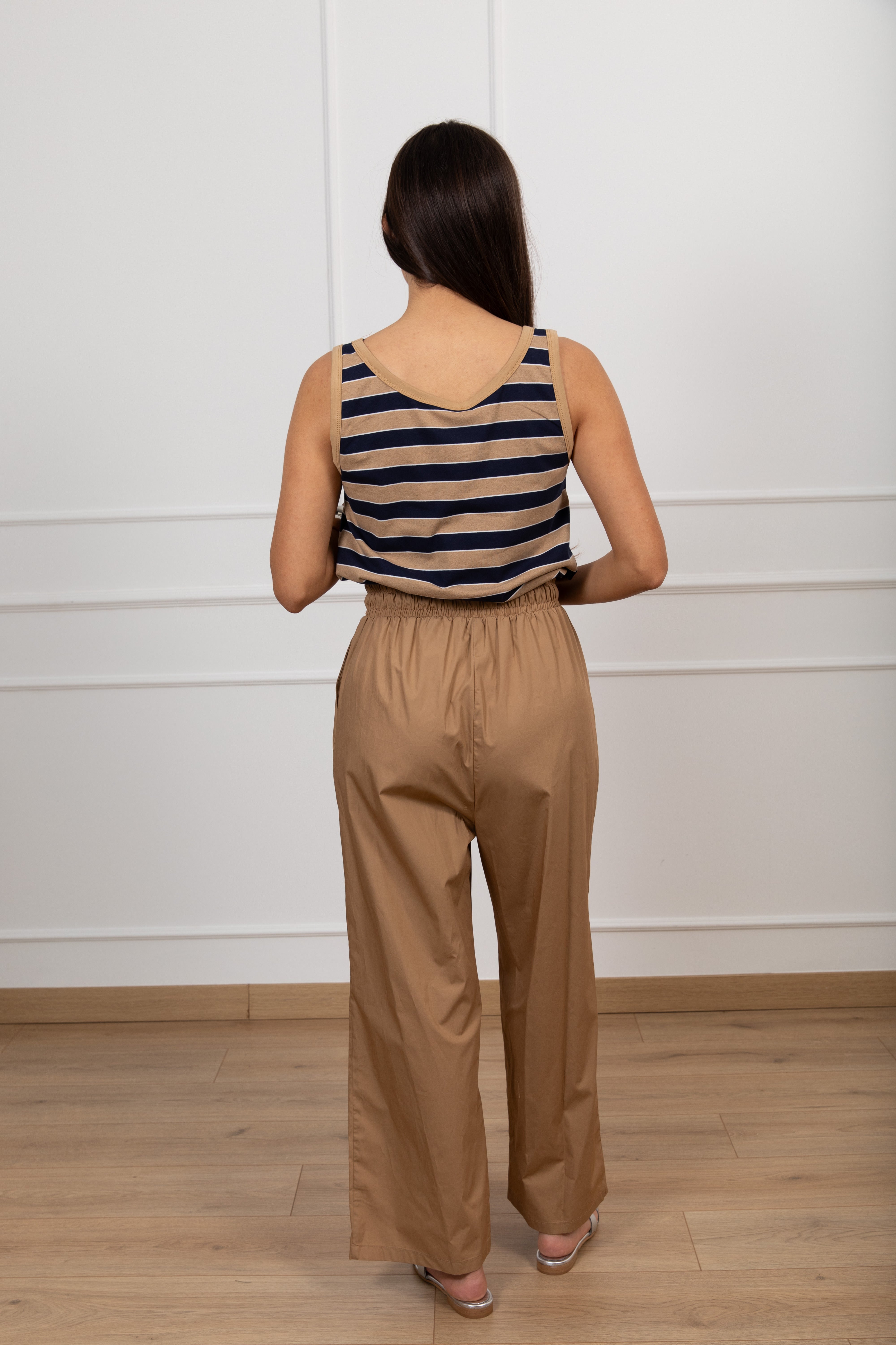 Jumpsuit bi-materica con canotta riga larga Tensione IN