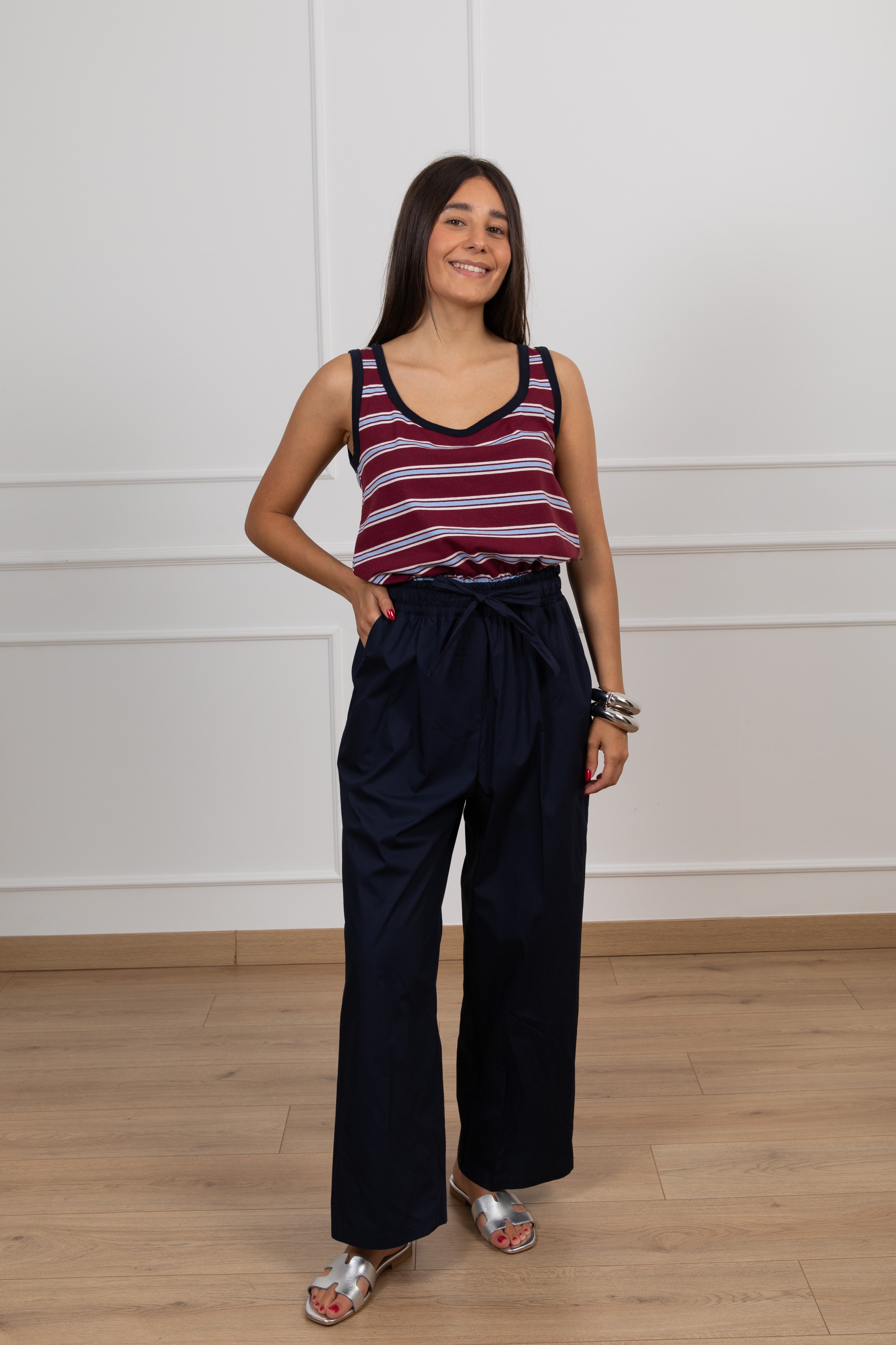 Jumpsuit bi-materica con canotta riga stretta Tensione IN