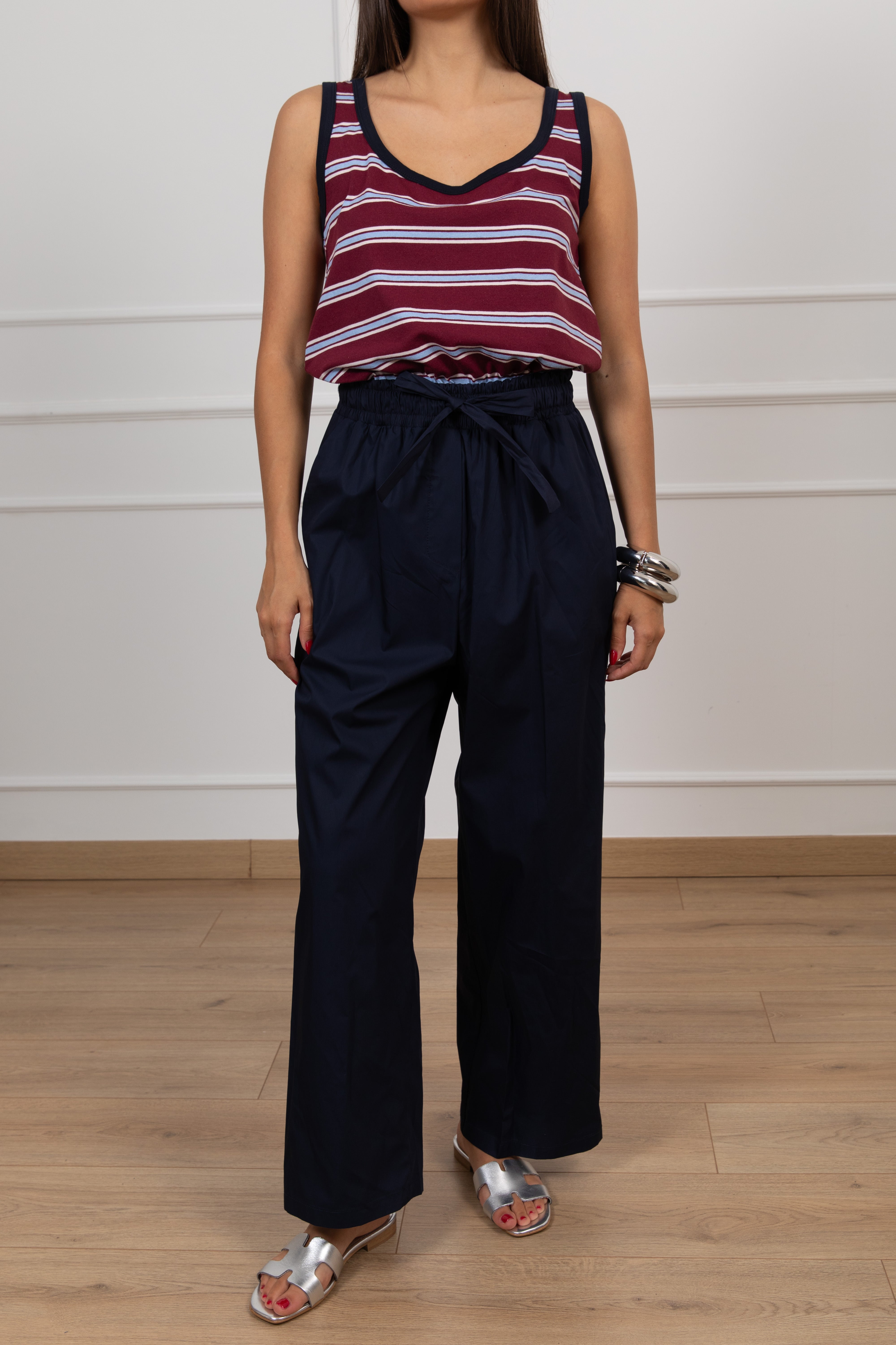 Jumpsuit bi-materica con canotta riga stretta Tensione IN