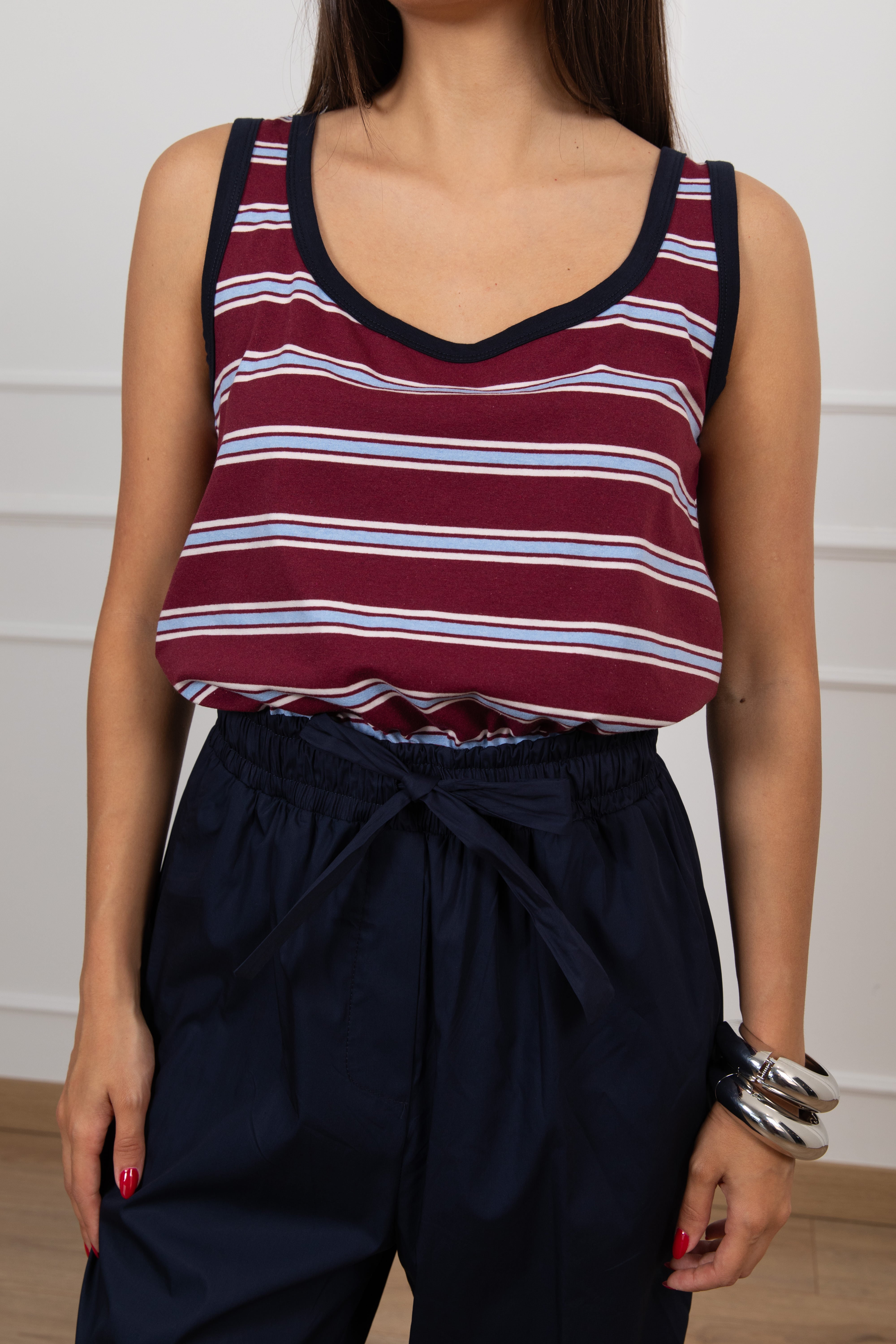 Jumpsuit bi-materica con canotta riga stretta Tensione IN