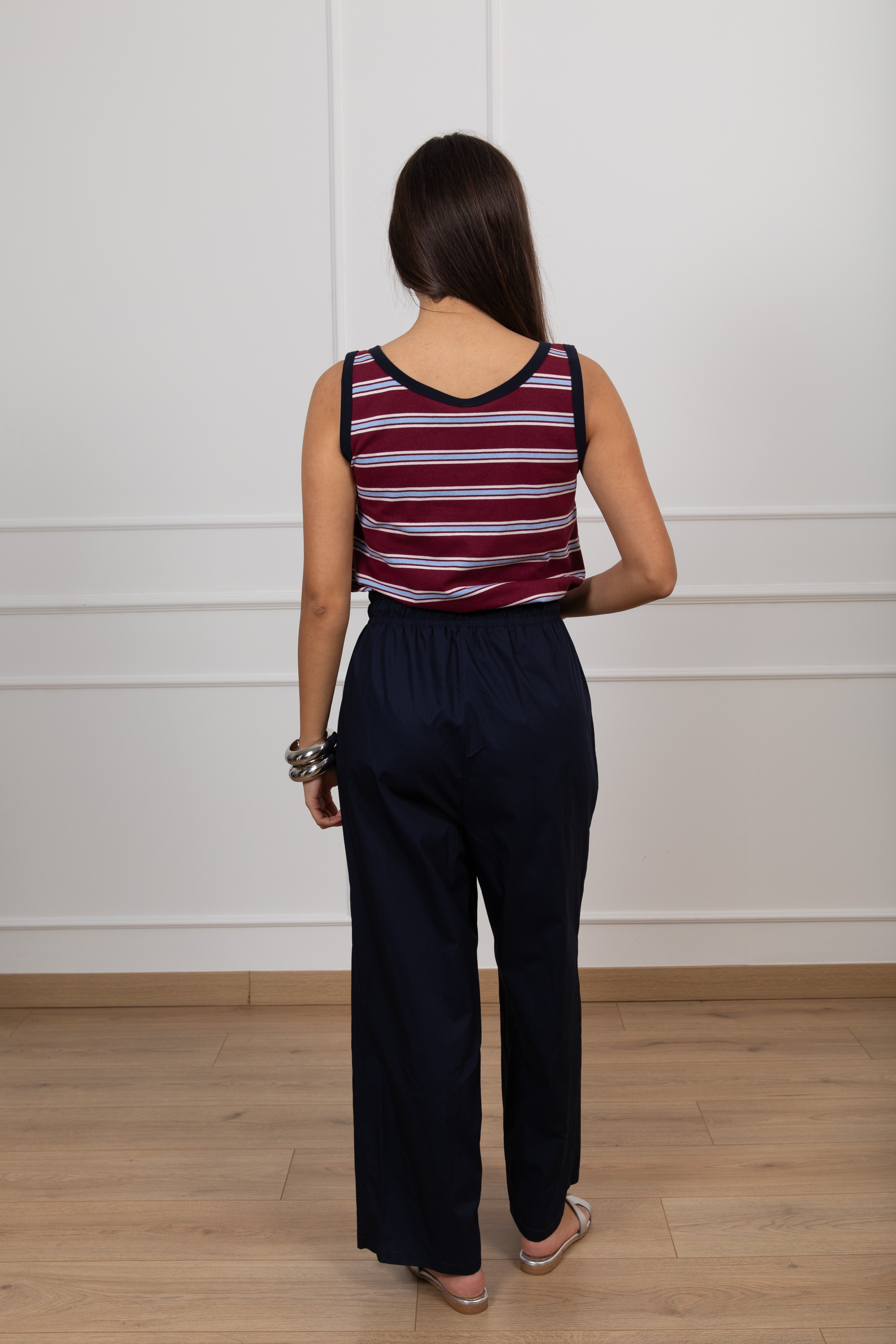 Jumpsuit bi-materica con canotta riga stretta Tensione IN