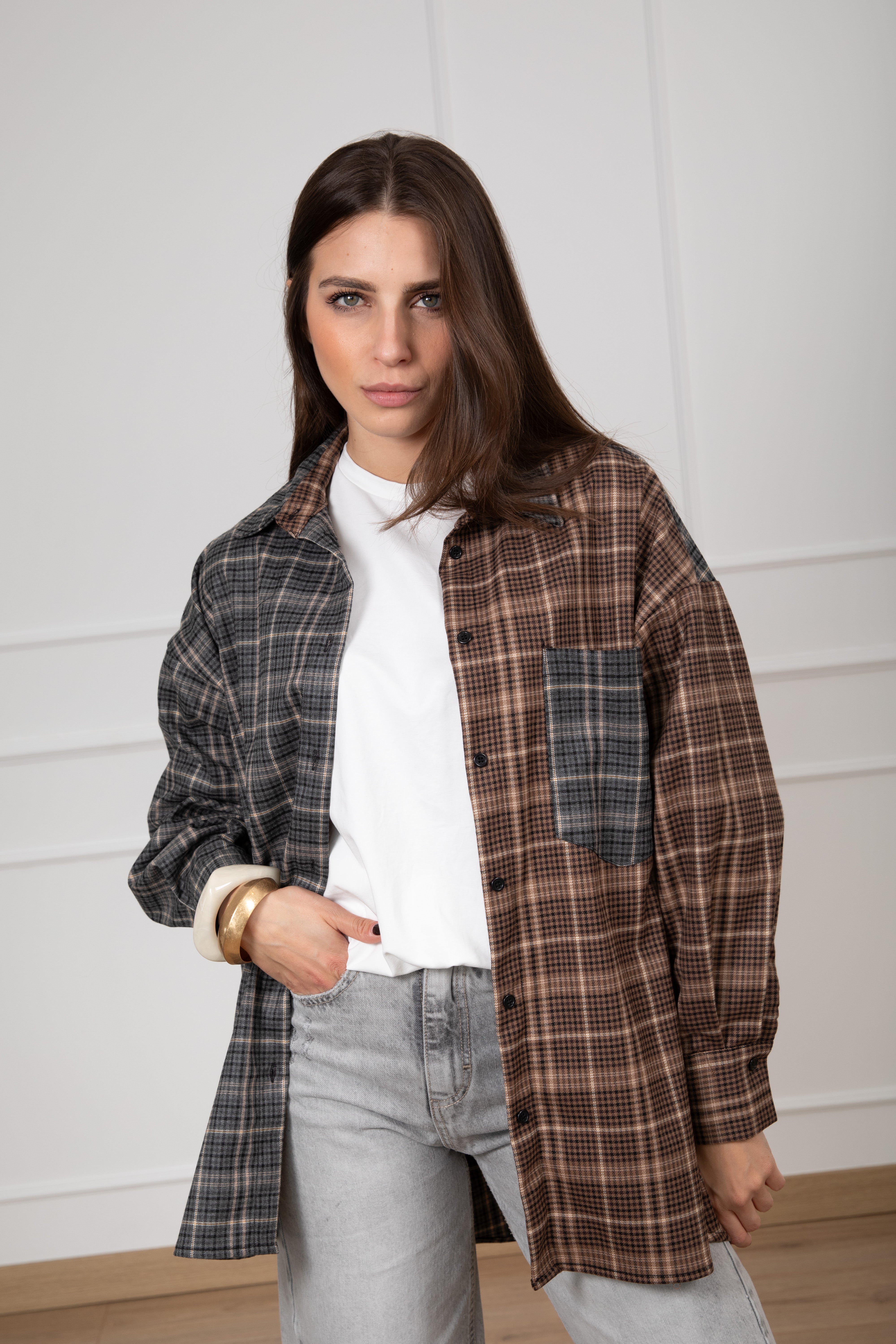 Camicia pied de poule bi-color Dixie