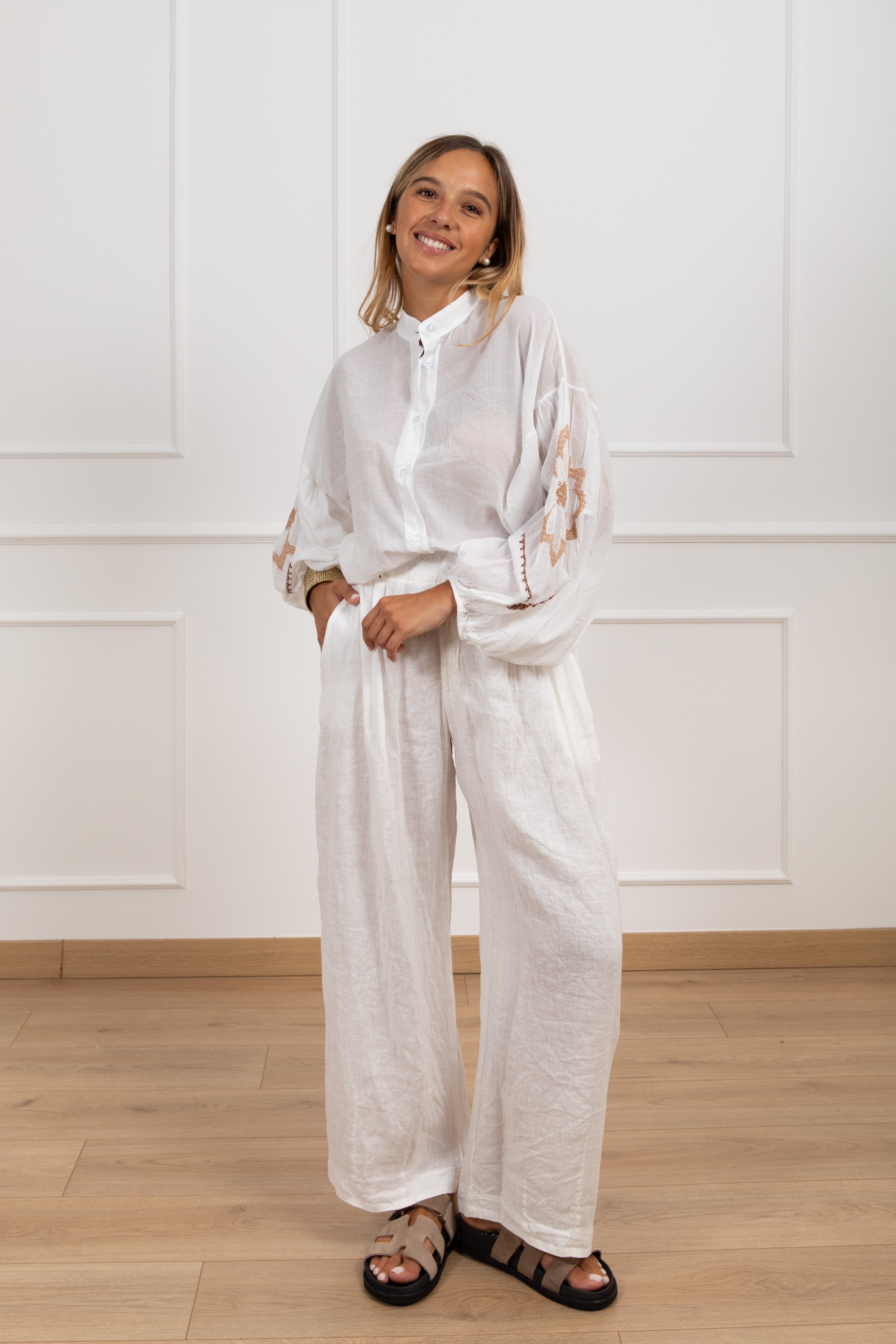 Pantalone gamba larga 100% lino con elastico Tensione IN