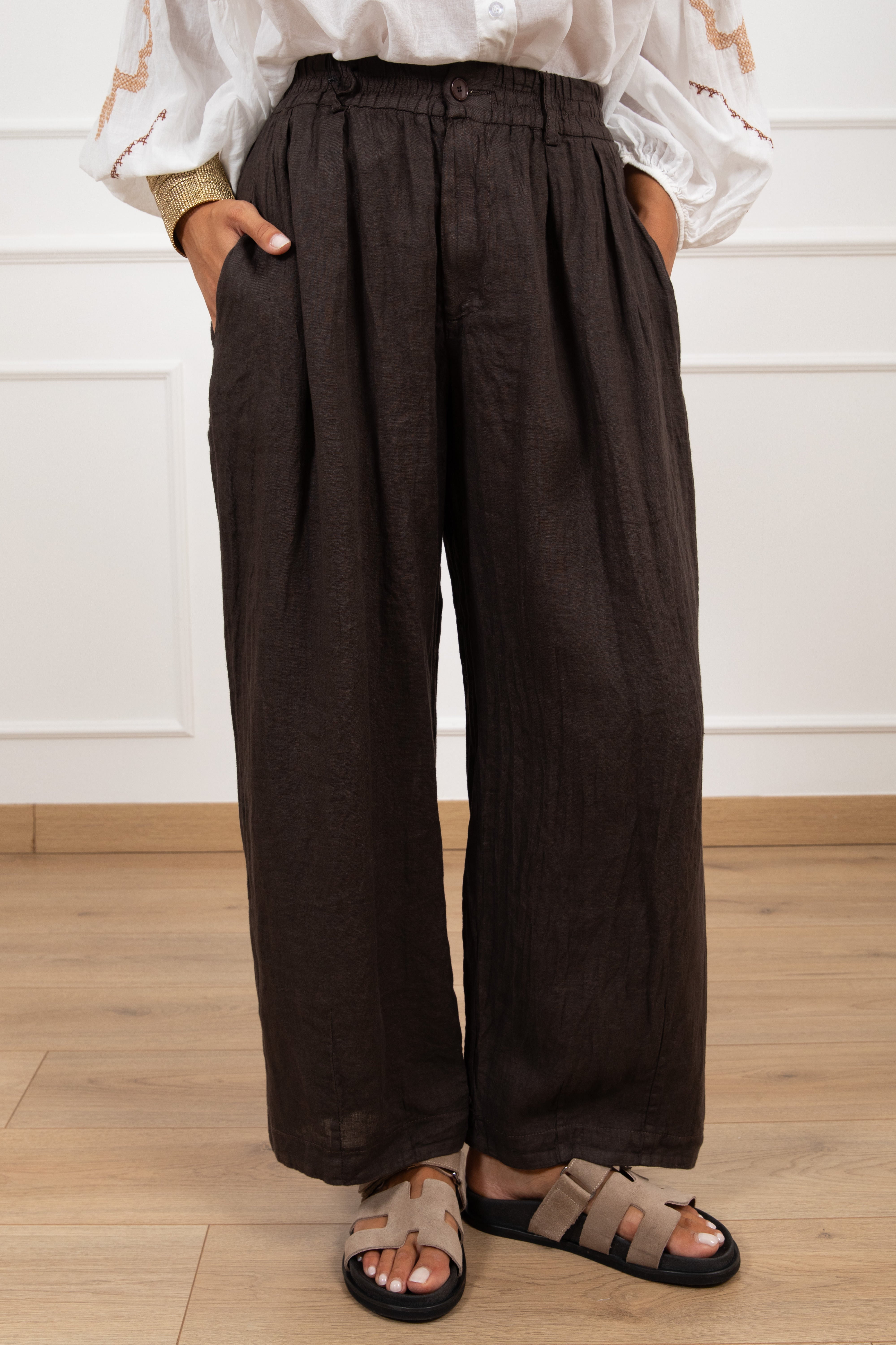 Pantalone gamba larga 100% lino con elastico Tensione IN