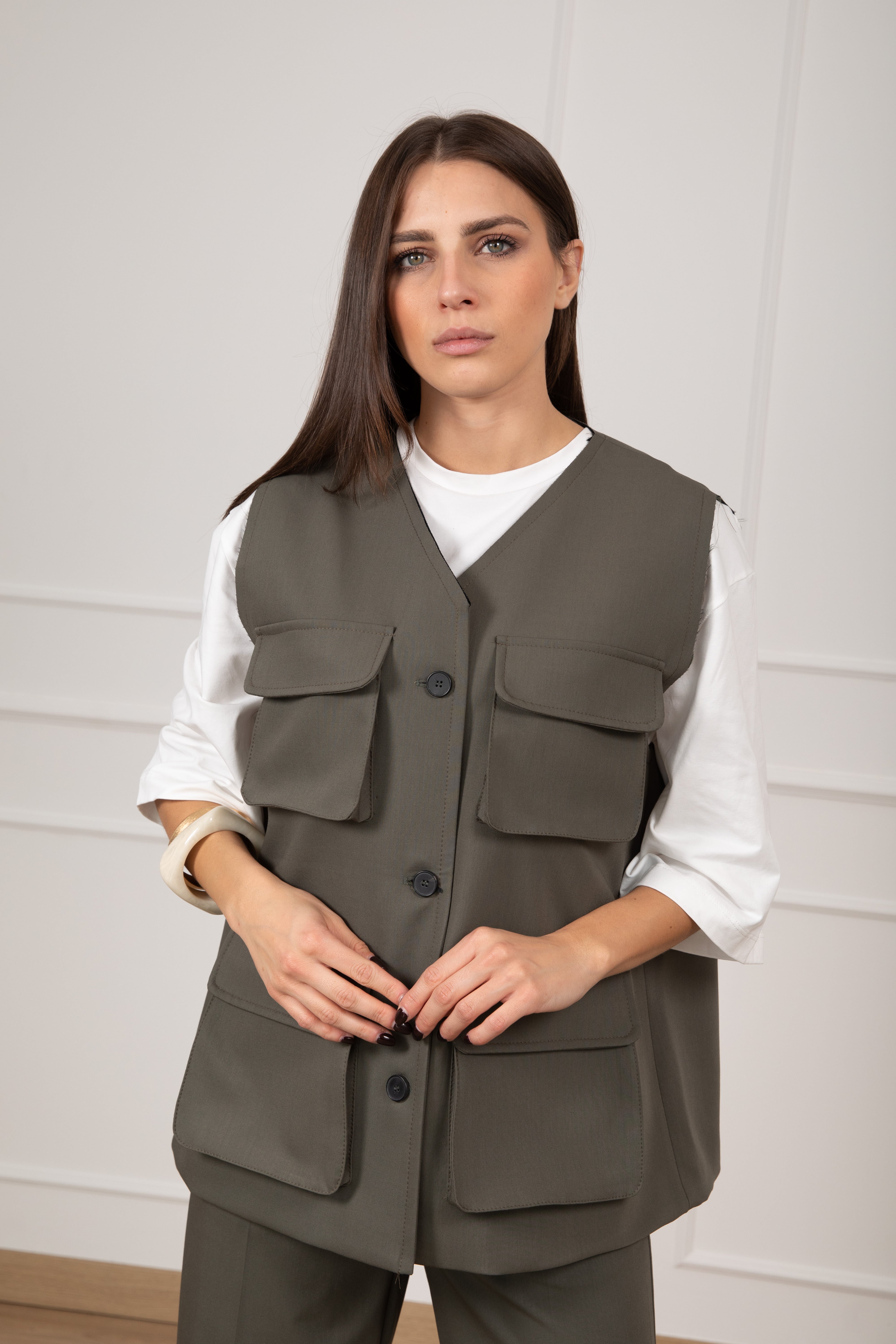 Maxi-gilet in viscosa con tasche ViCOLO