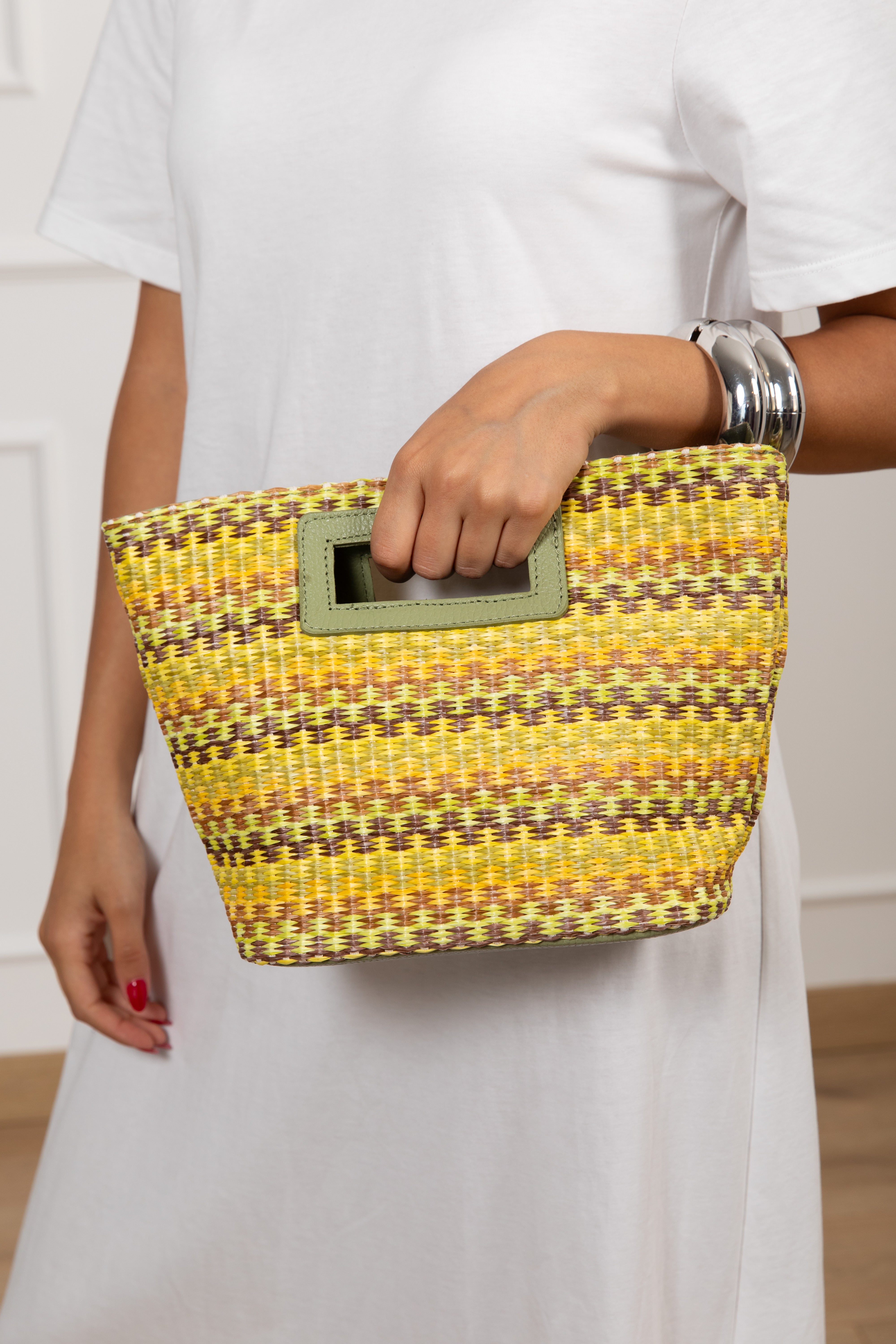 Handbag in raffia multicolor