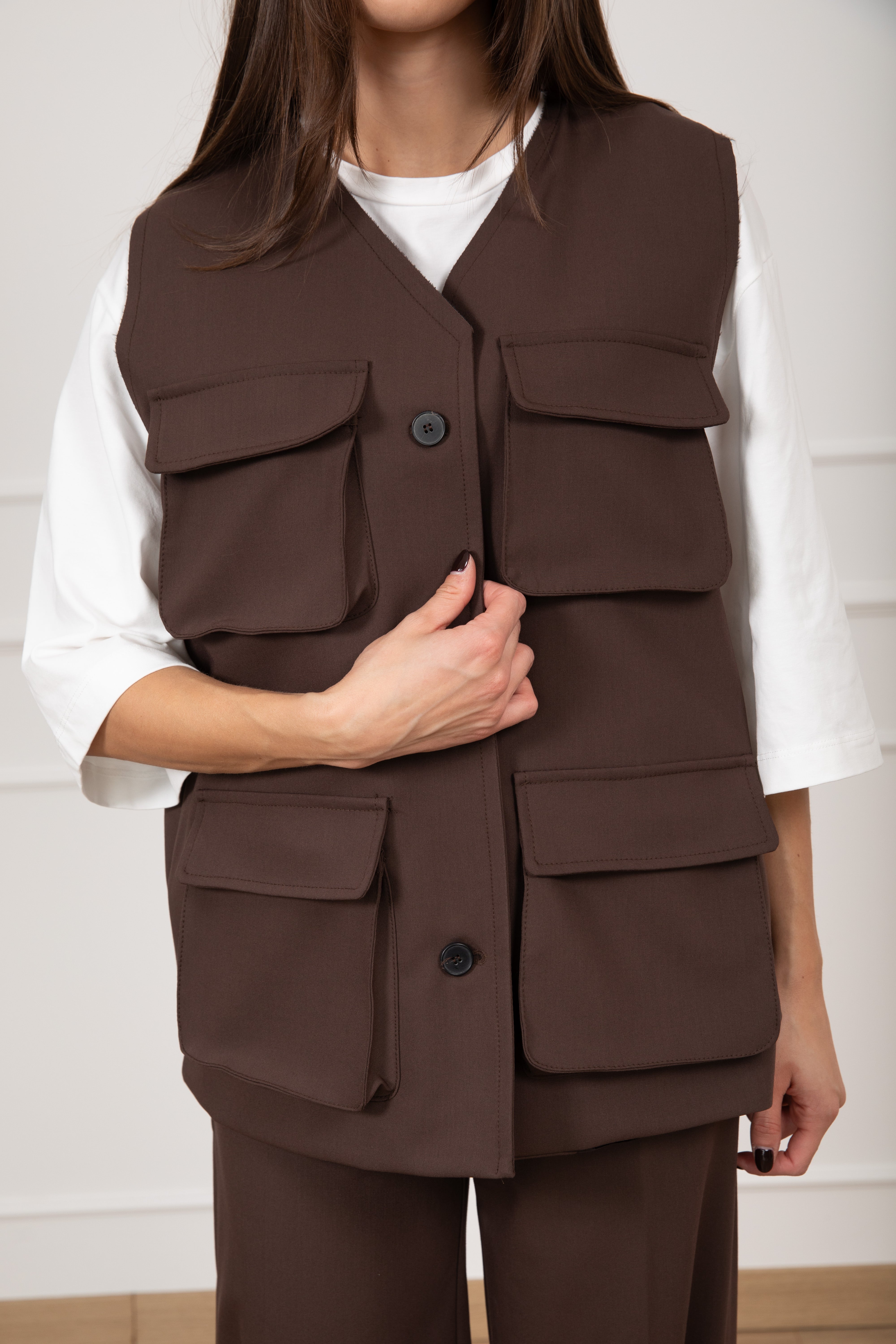 Maxi-gilet in viscosa con tasche ViCOLO