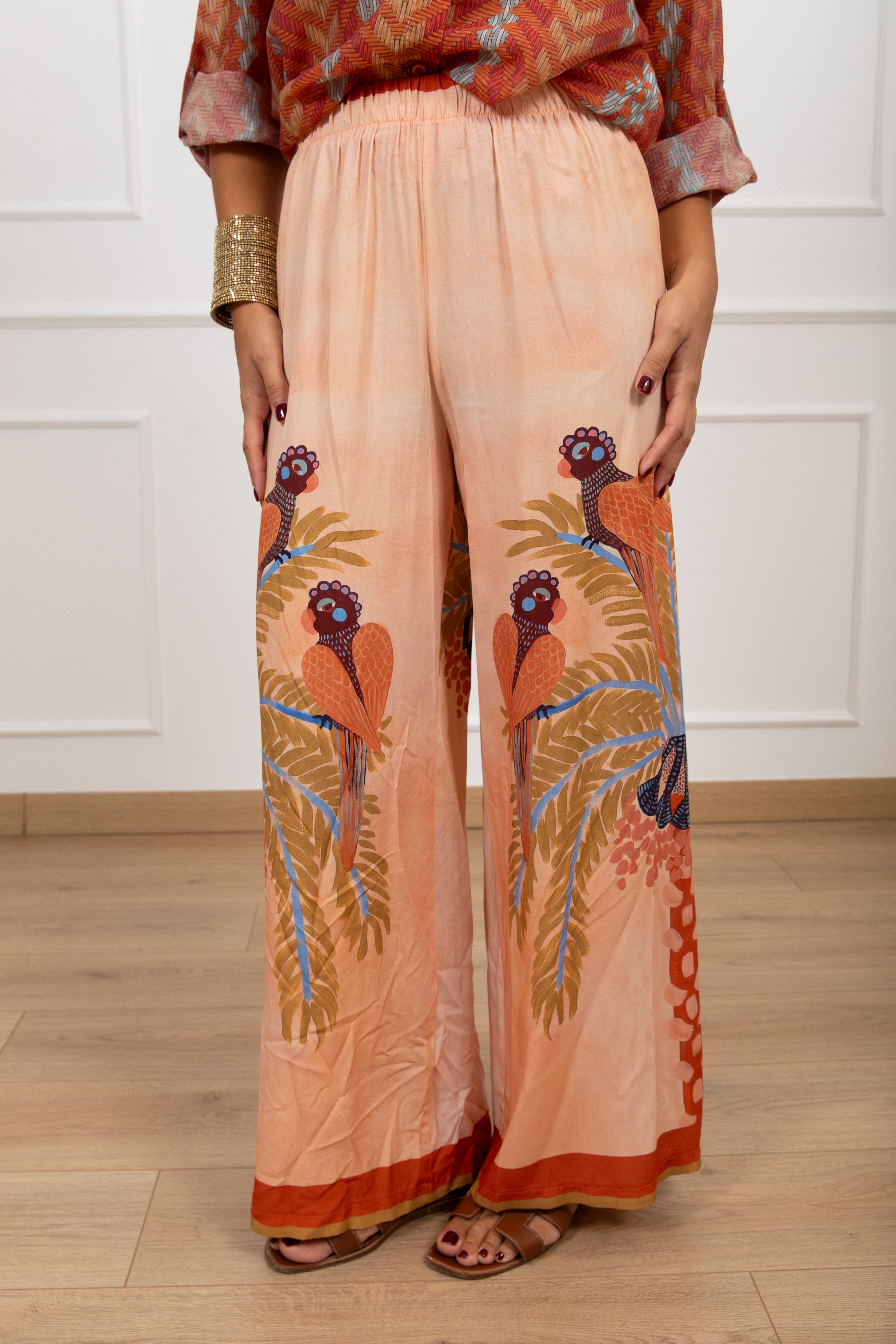 Pantalone fantasia pavone con elastico Haveone