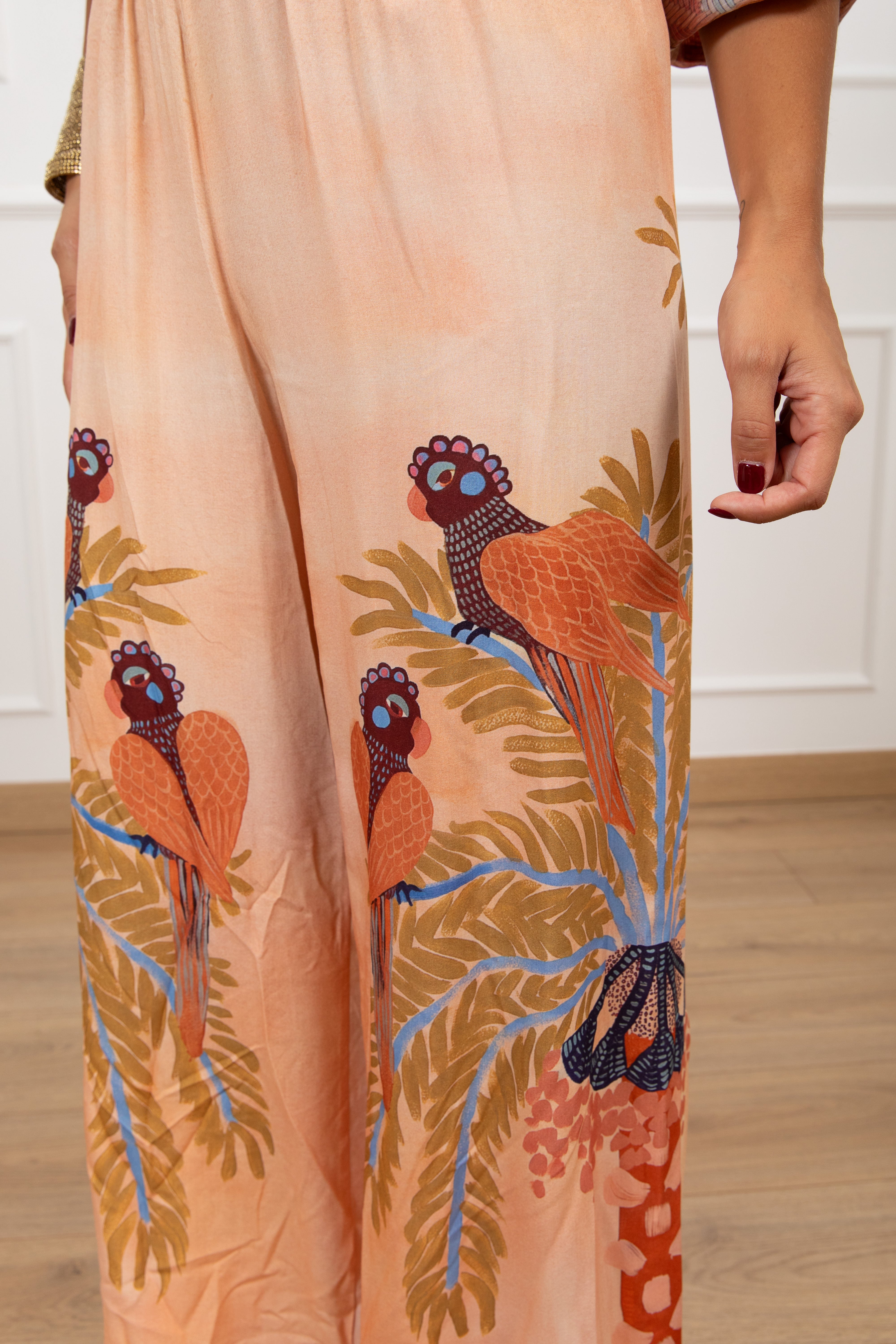 Pantalone fantasia pavone con elastico Haveone