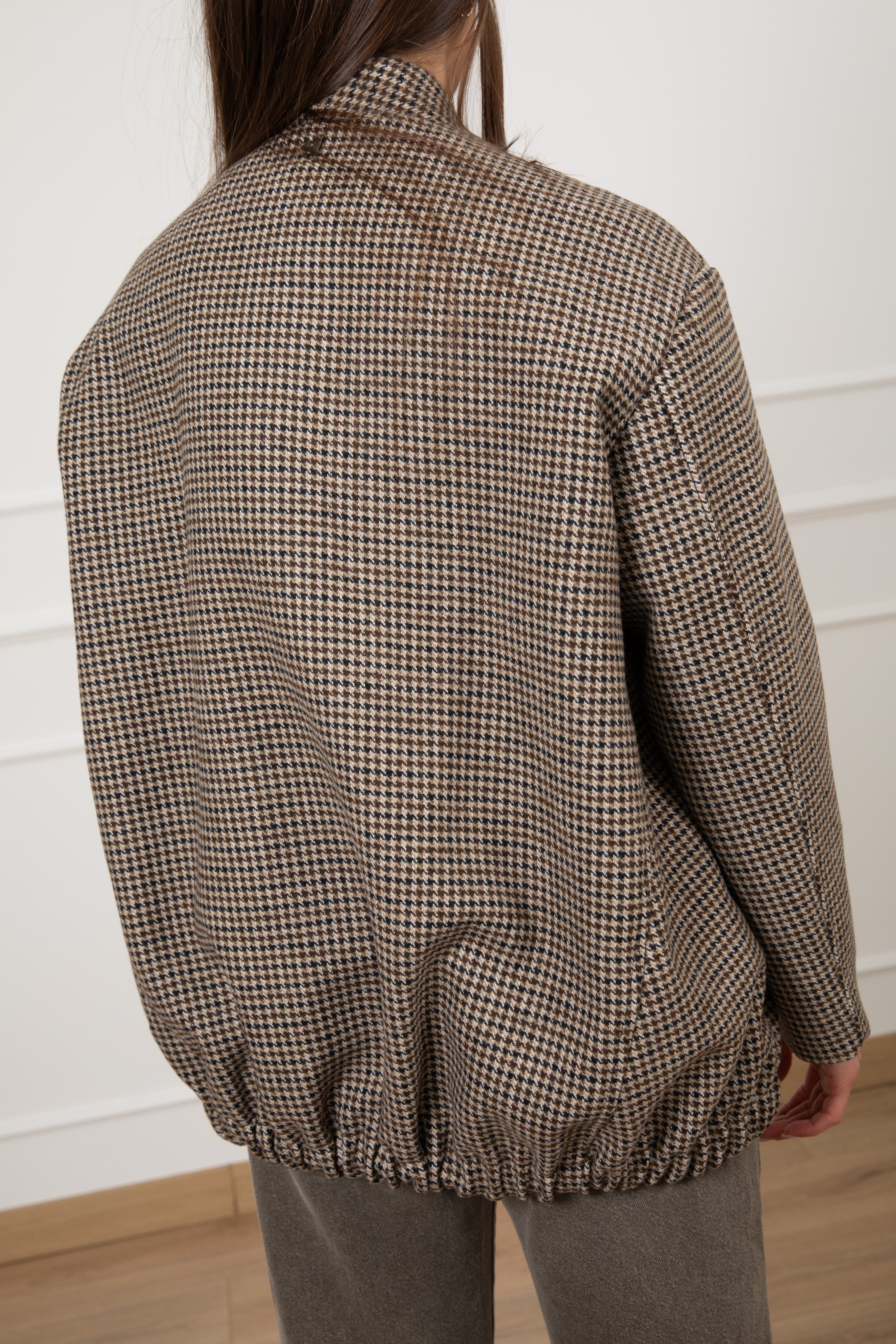 Cappotto-bomber pied de poule con collo sciallato Dixie