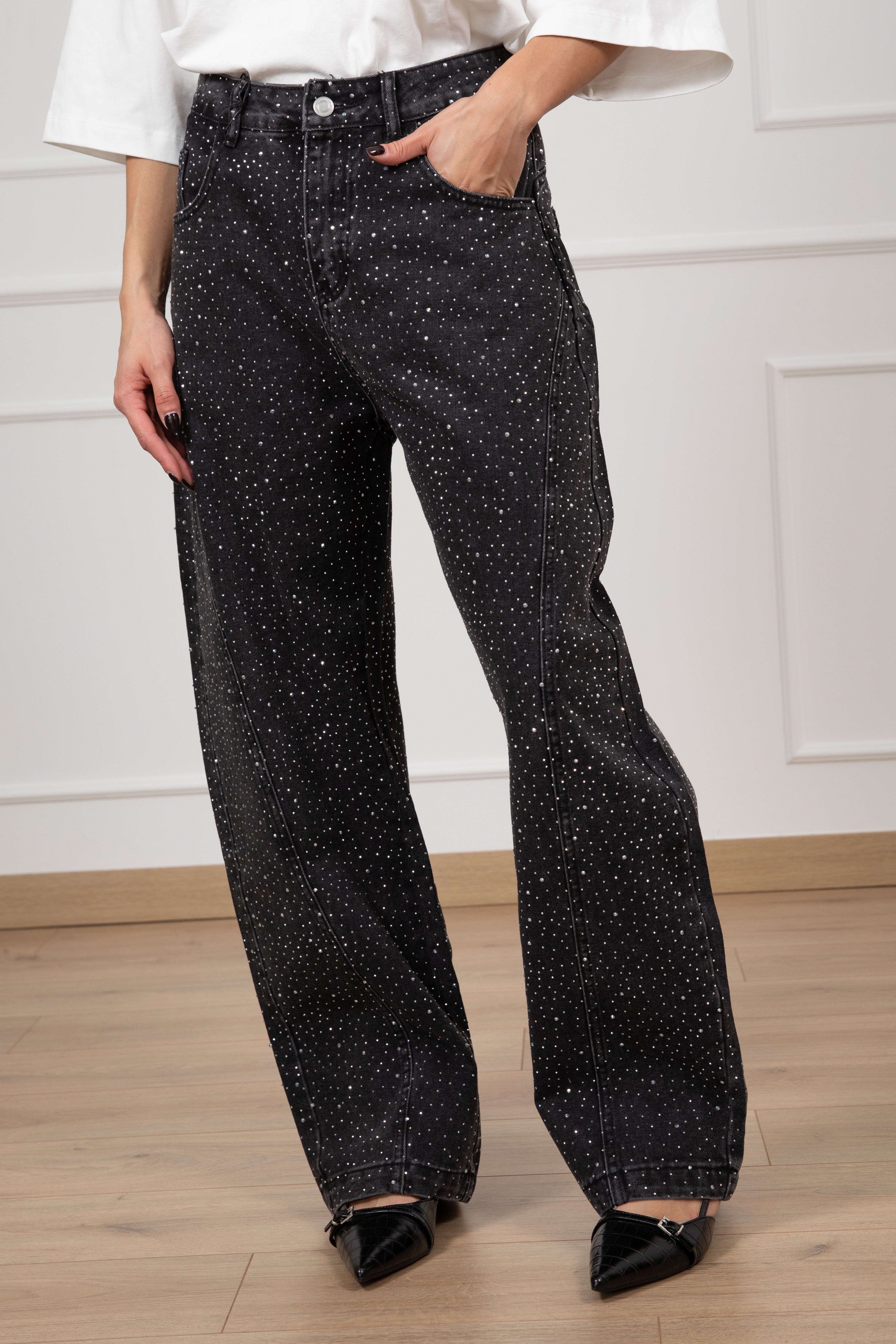 Jeans balloon-fit con strass Tensione IN