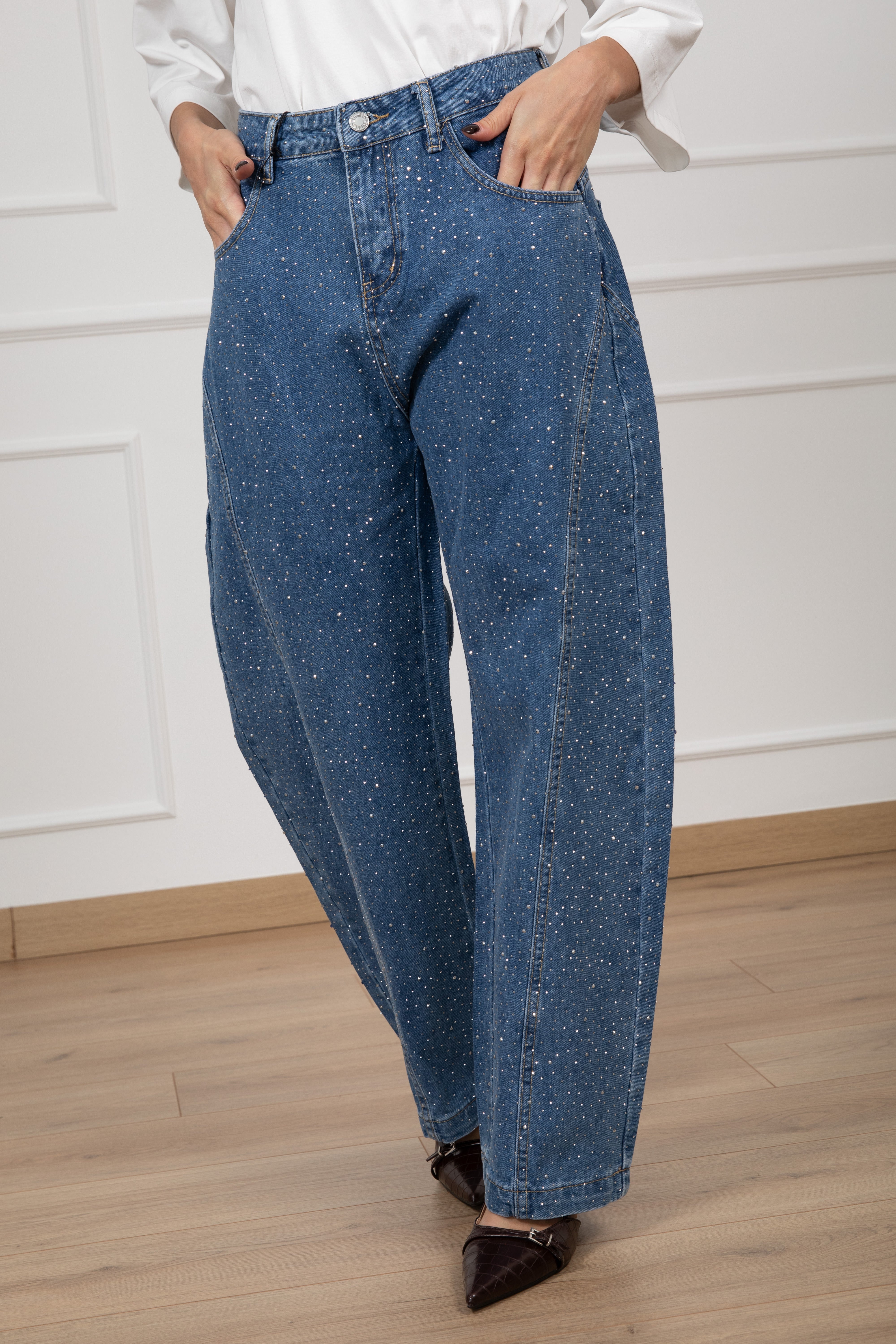 Jeans balloon-fit con strass Tensione IN