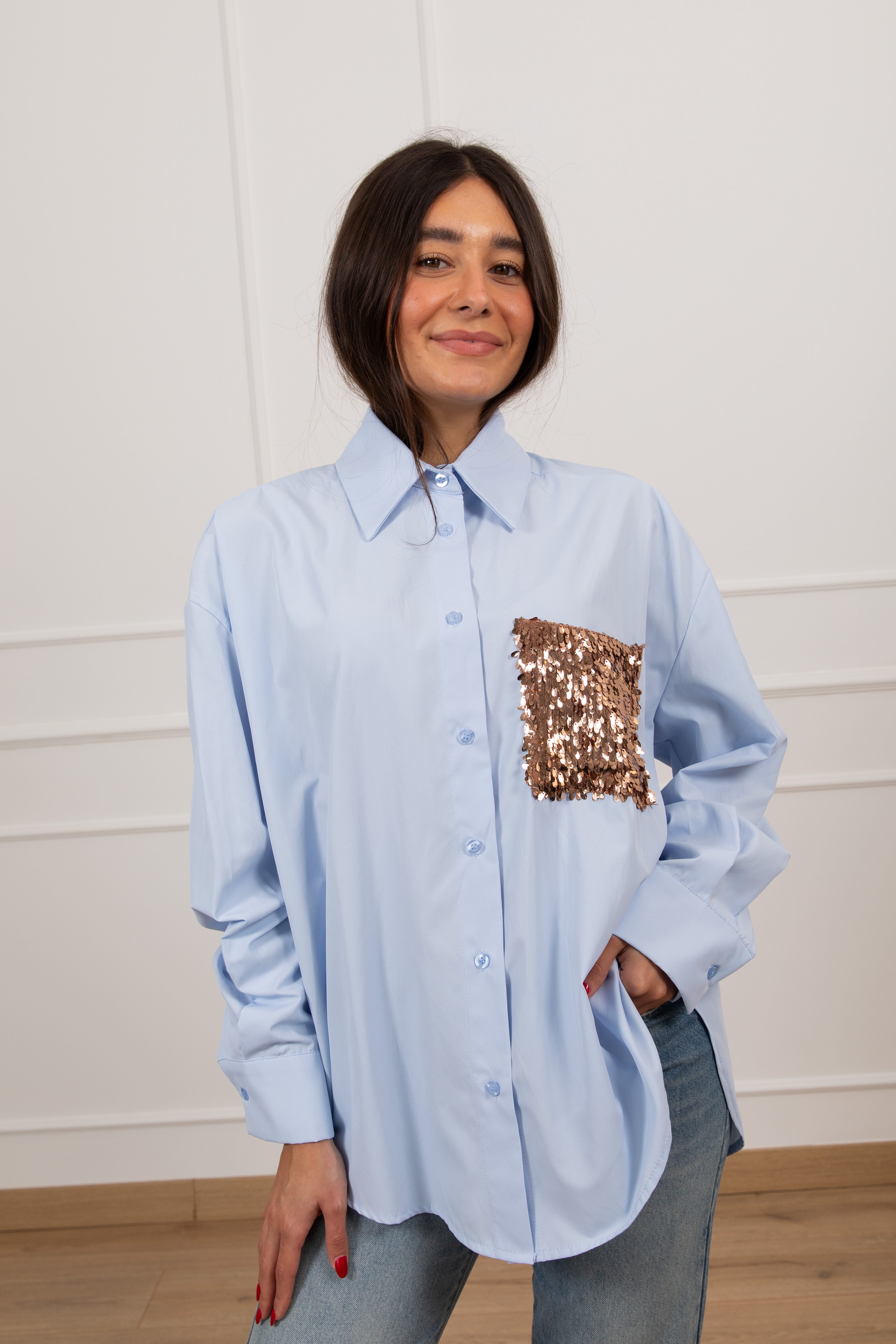 Camicia con tasca paillettes bronzo Tensione IN
