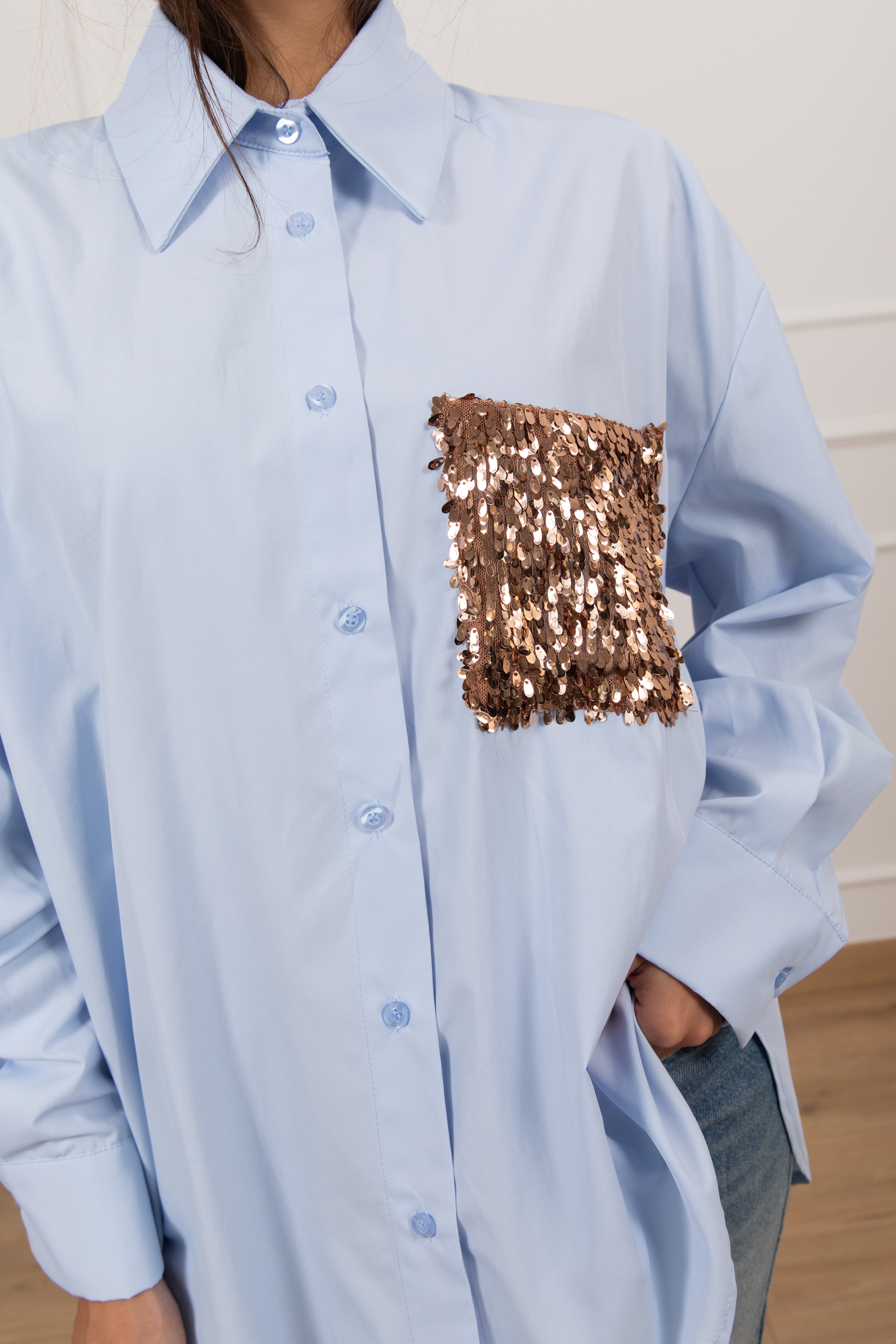 Camicia con tasca paillettes bronzo Tensione IN