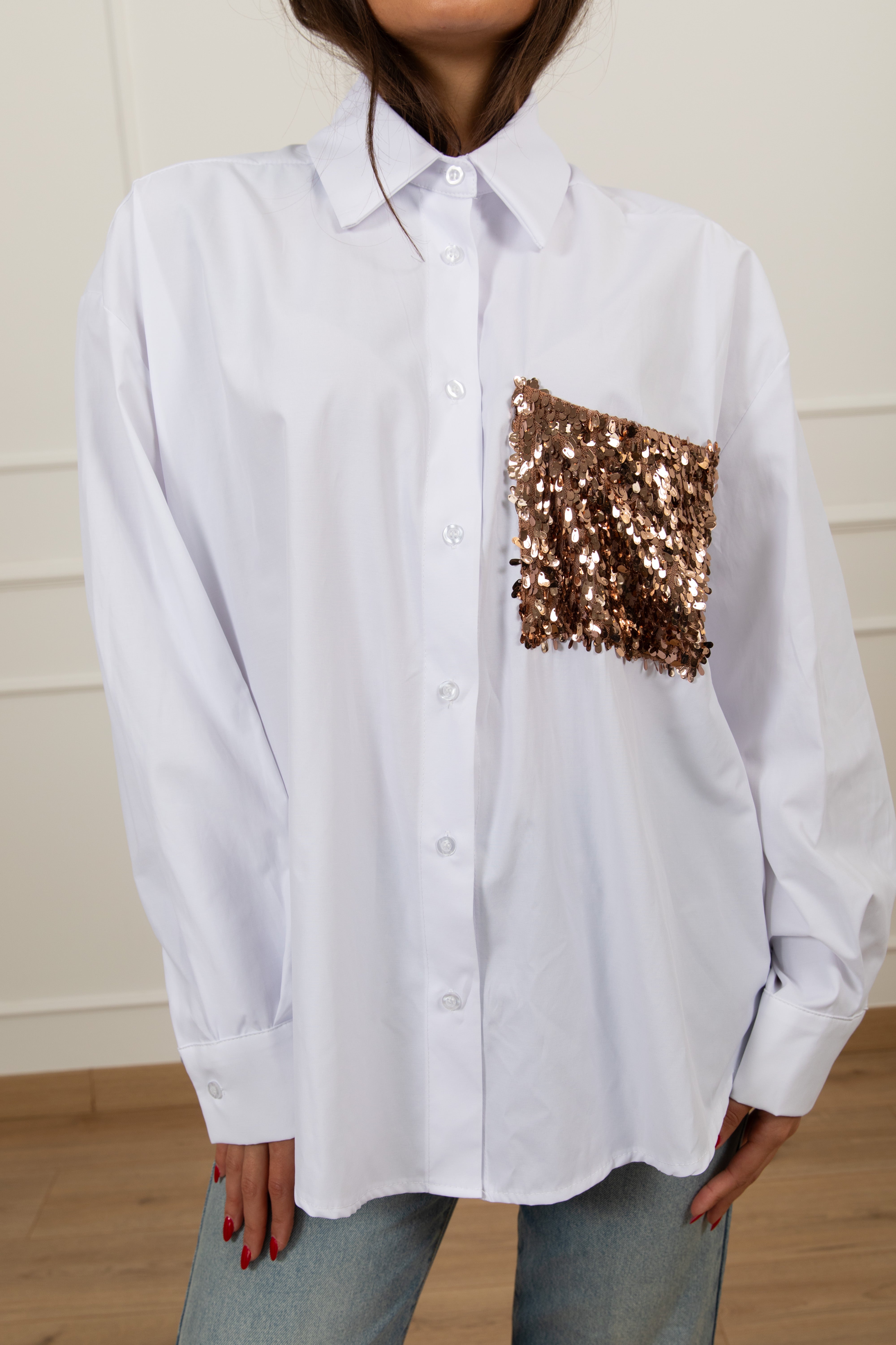 Camicia con tasca paillettes bronzo Tensione IN