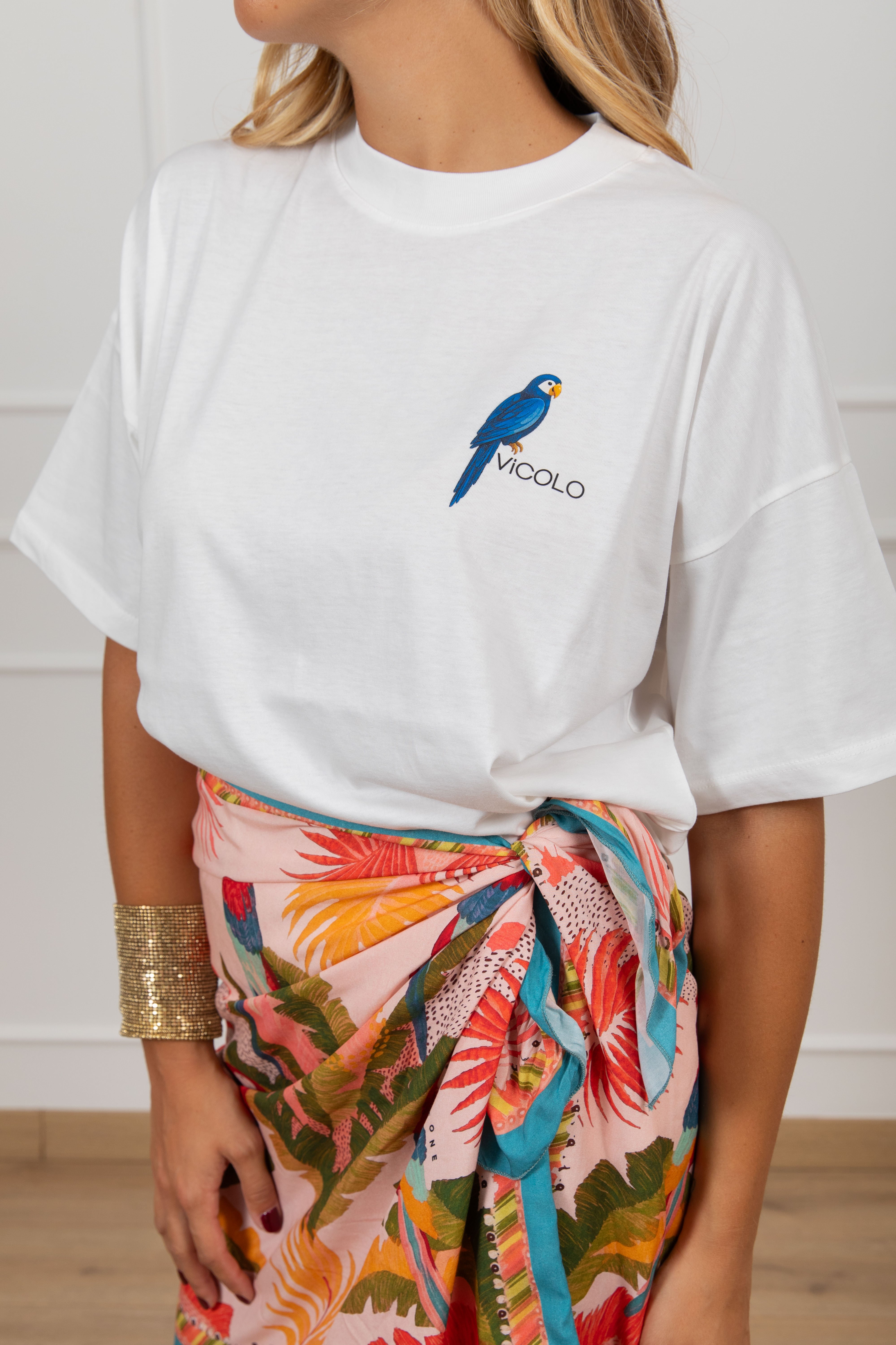 T-shirt stampa pappagallo sul retro ViCOLO