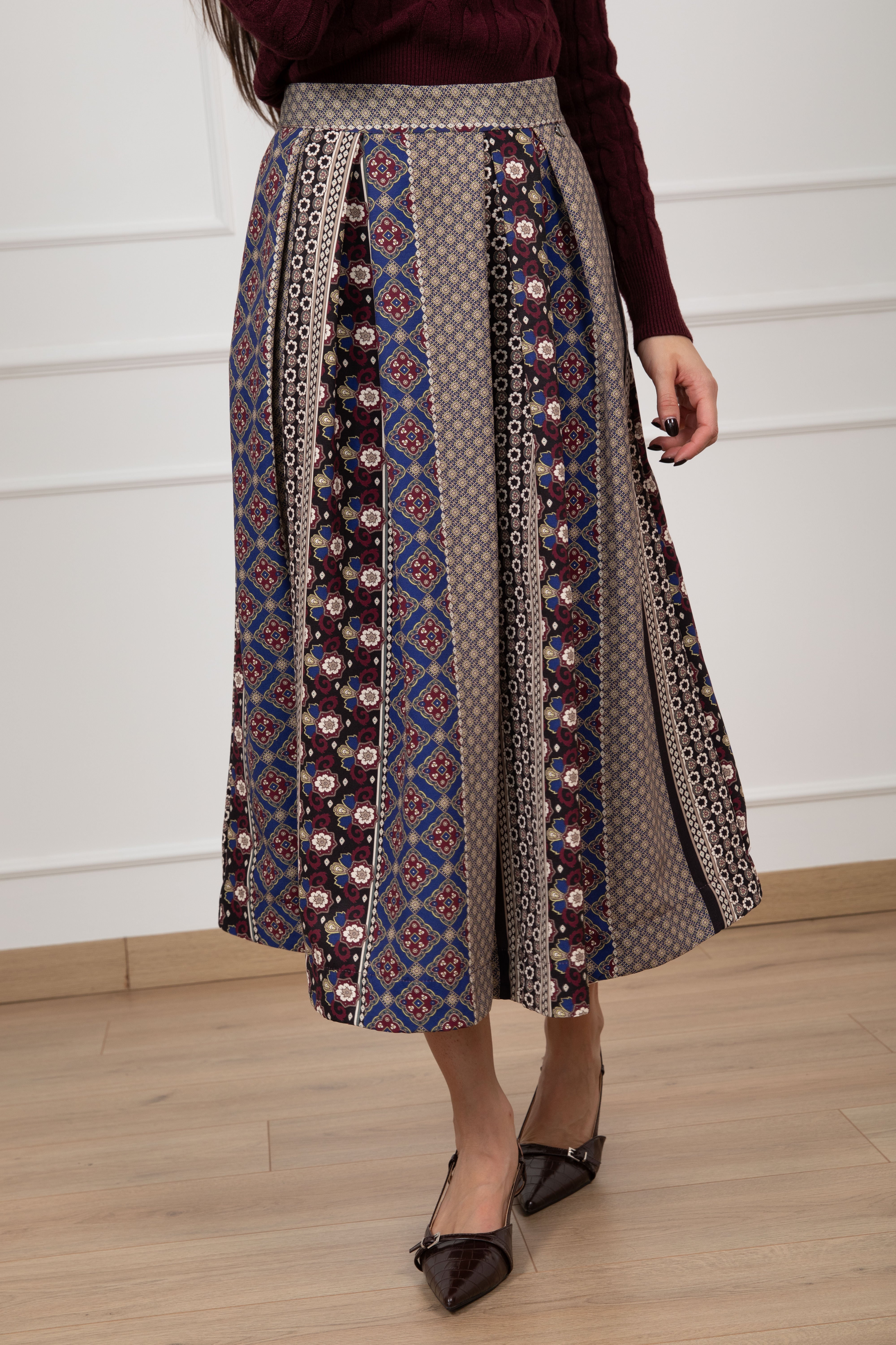 Gonna lunga a pieghe fantasia patchwork Dixie
