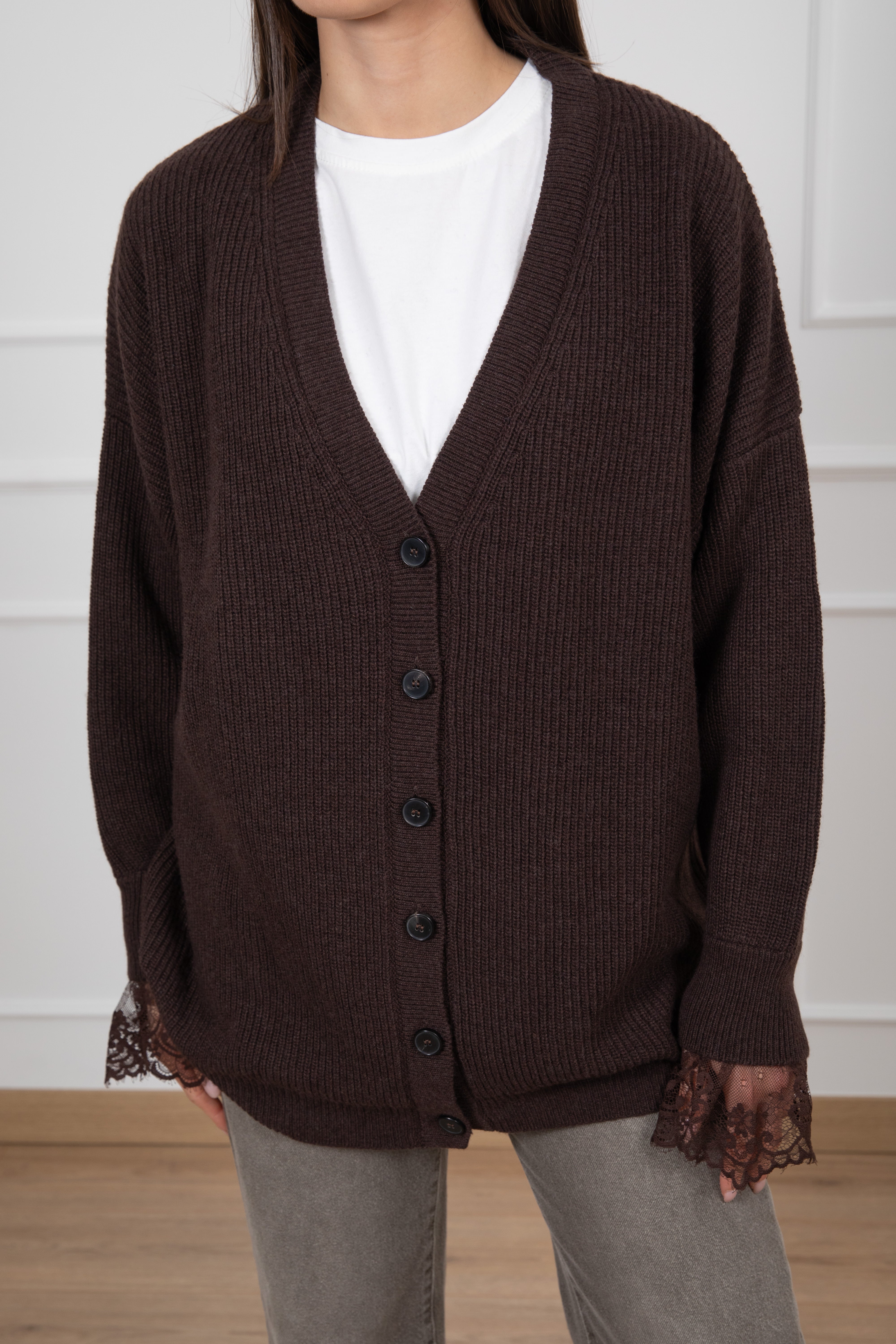 Maxi cardigan con inserto pizzo ViCOLO