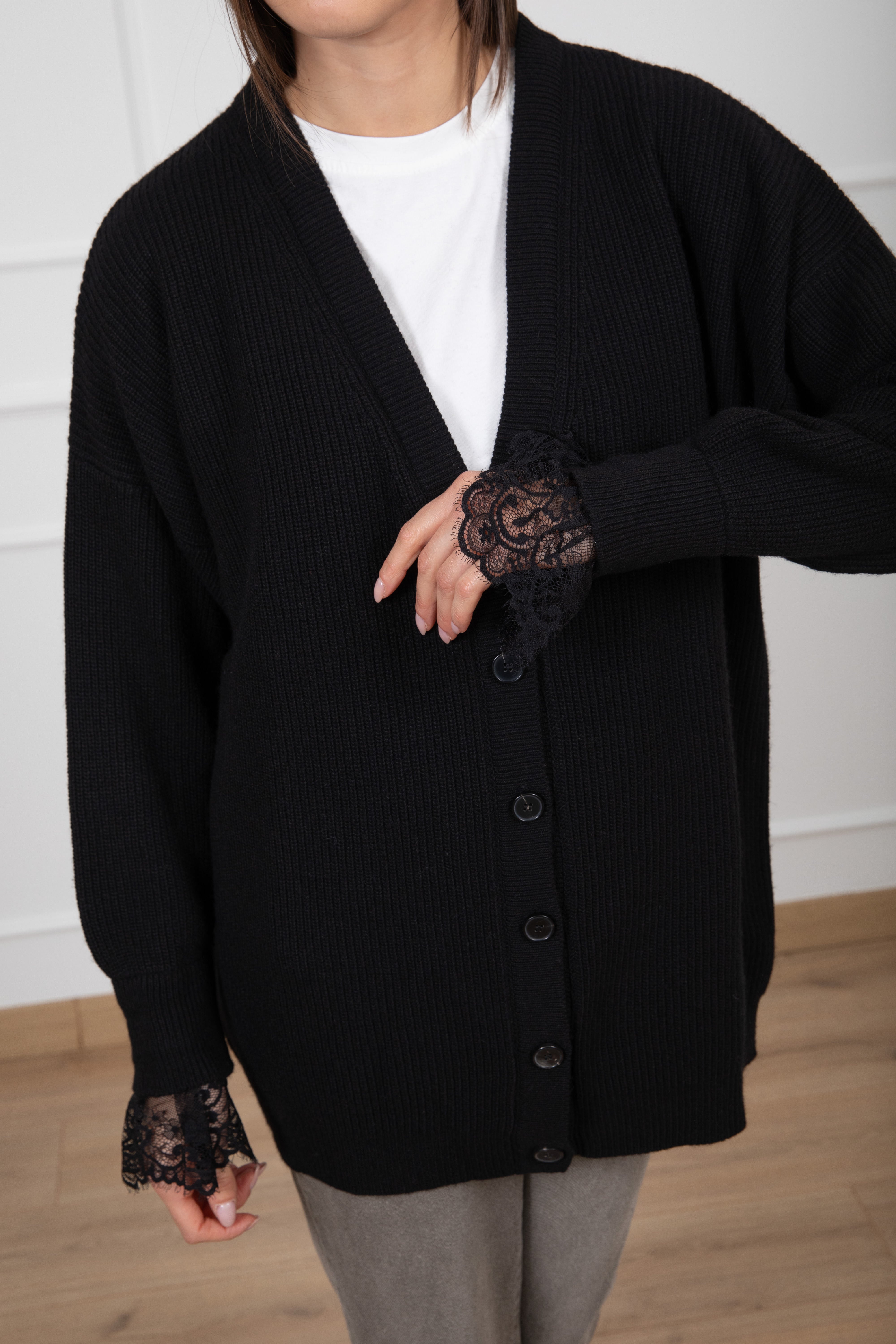 Maxi cardigan con inserto pizzo ViCOLO