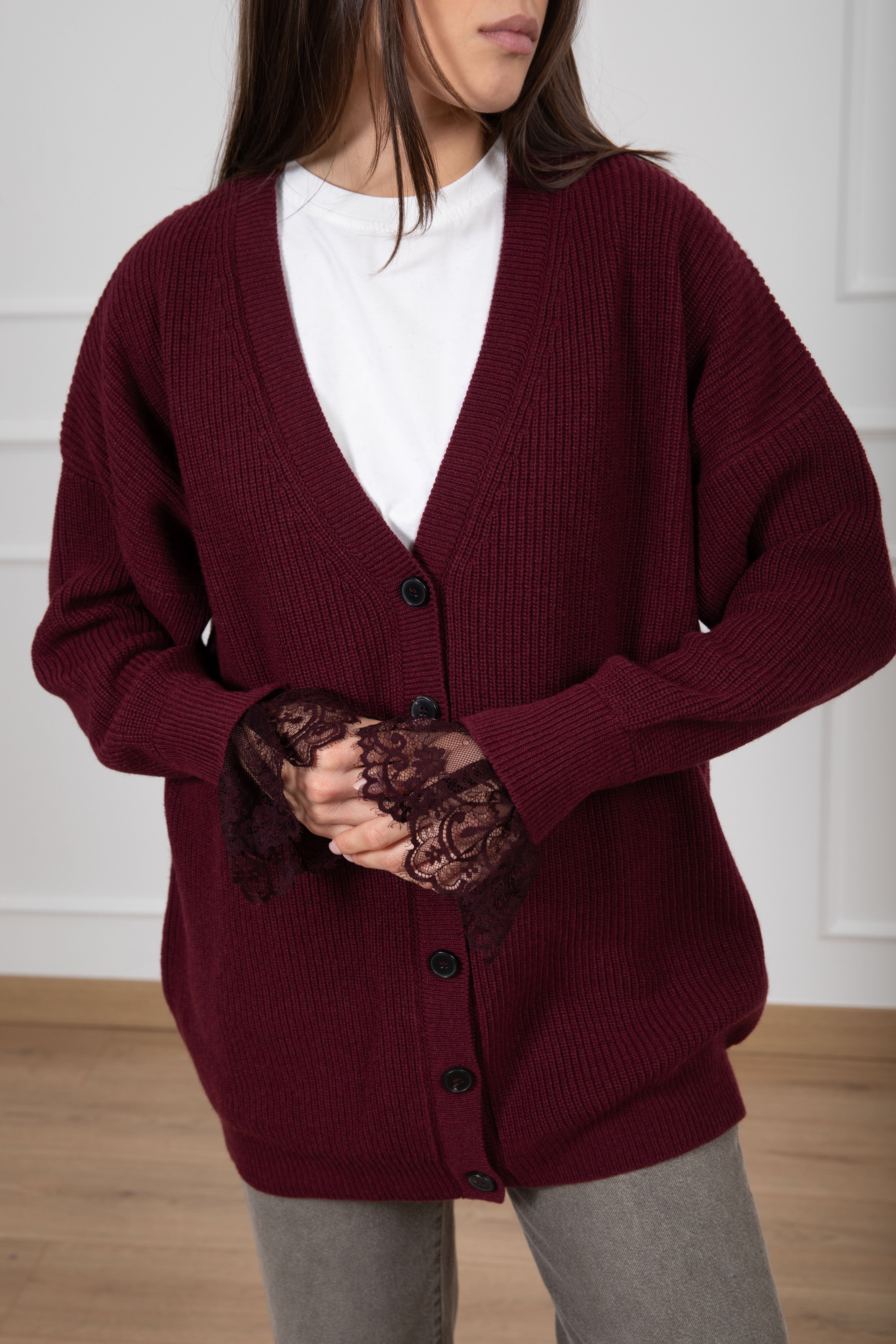 Maxi cardigan con inserto pizzo ViCOLO