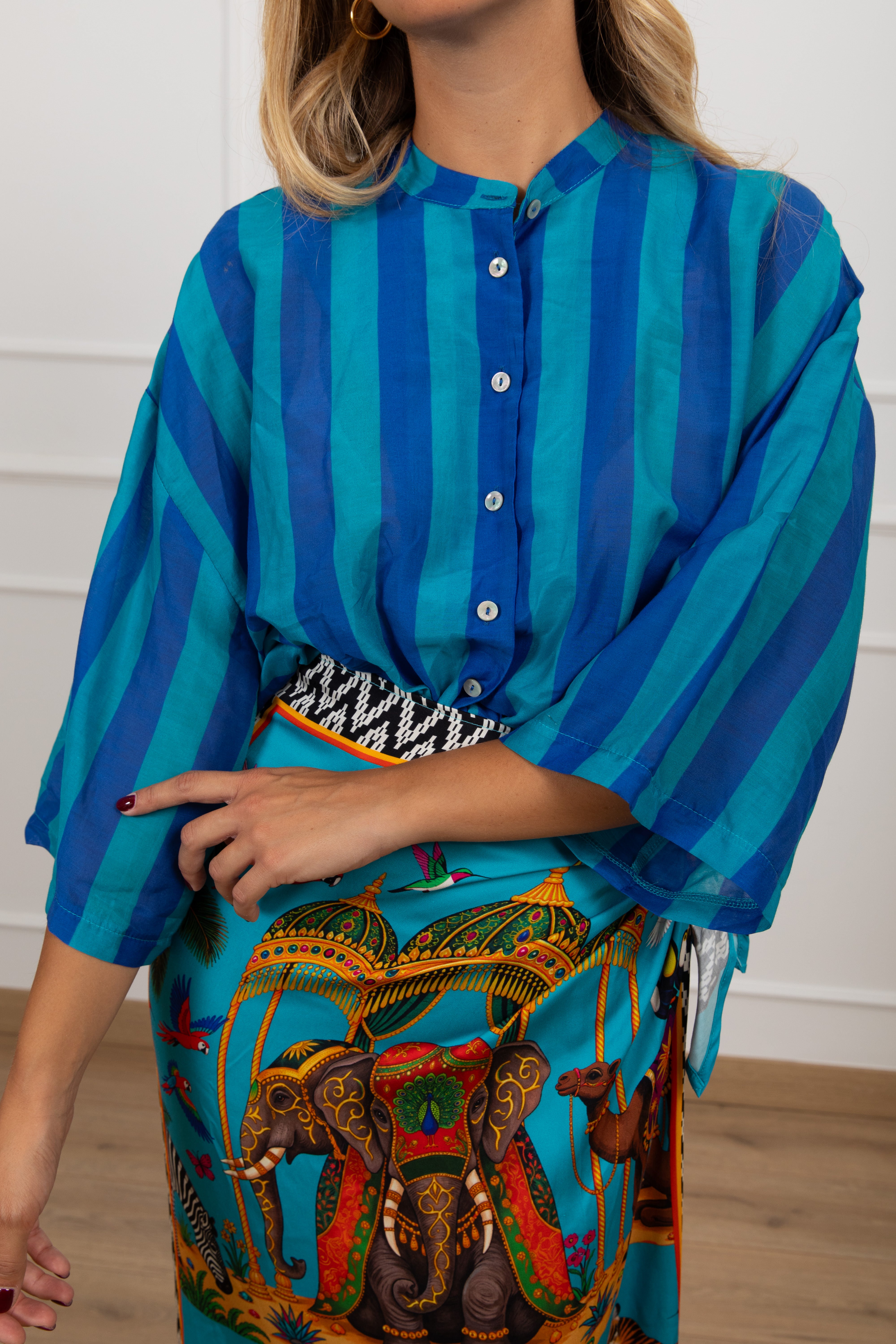 Camicia riga turchese Tensione IN