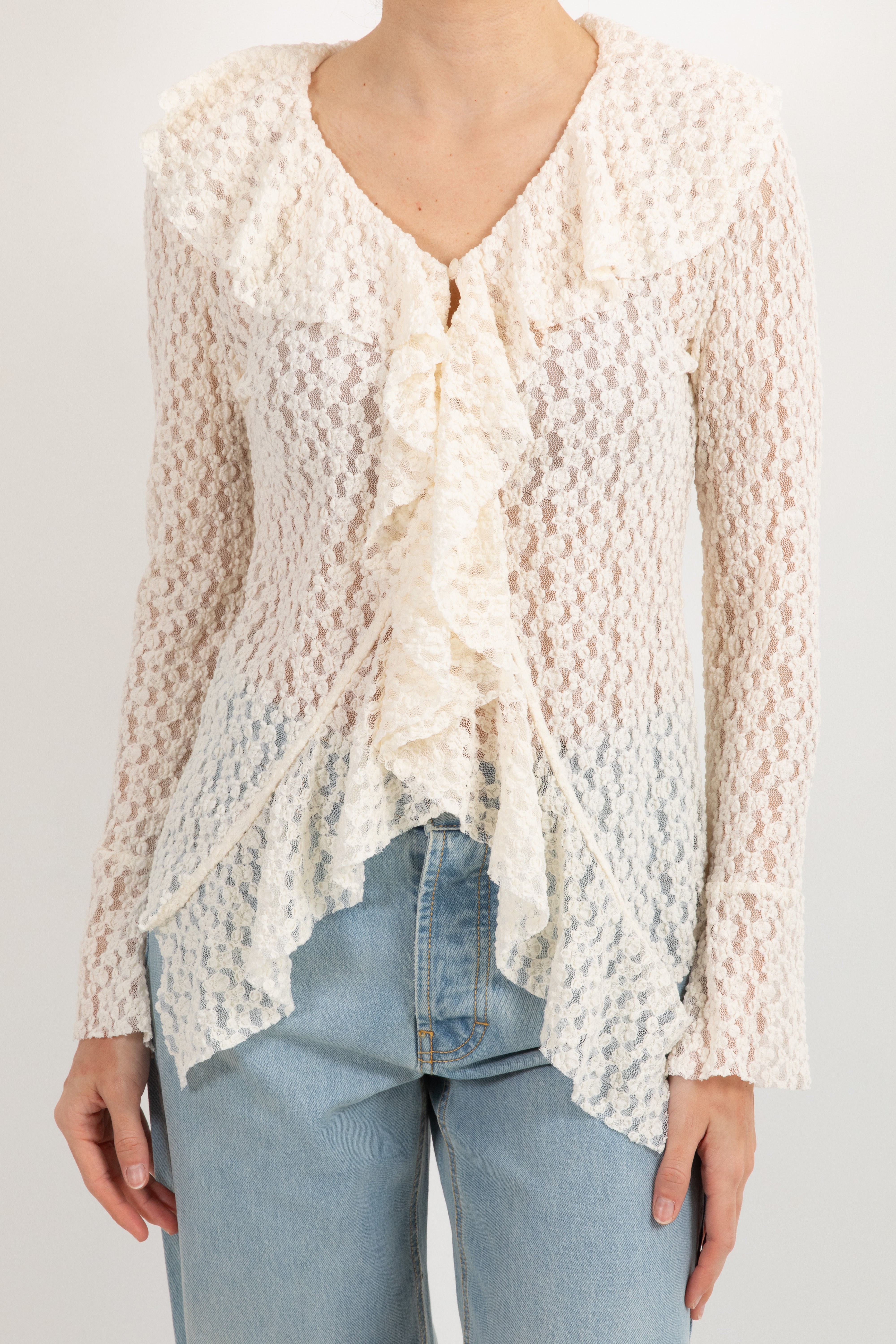 Blusa in pizzo goffrato con rouches Tensione In