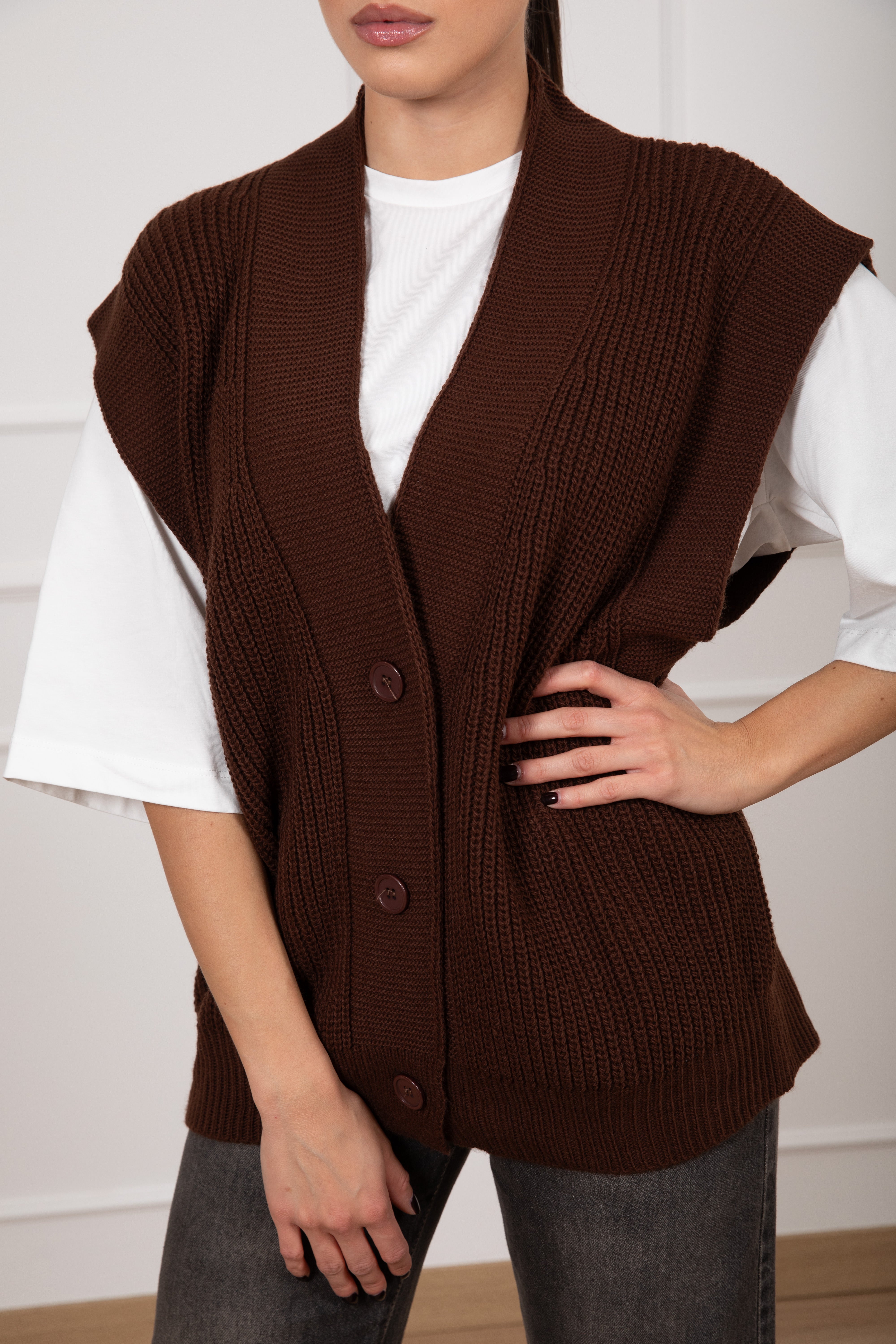 Maxi-gilet in maglia a coste Susy mix