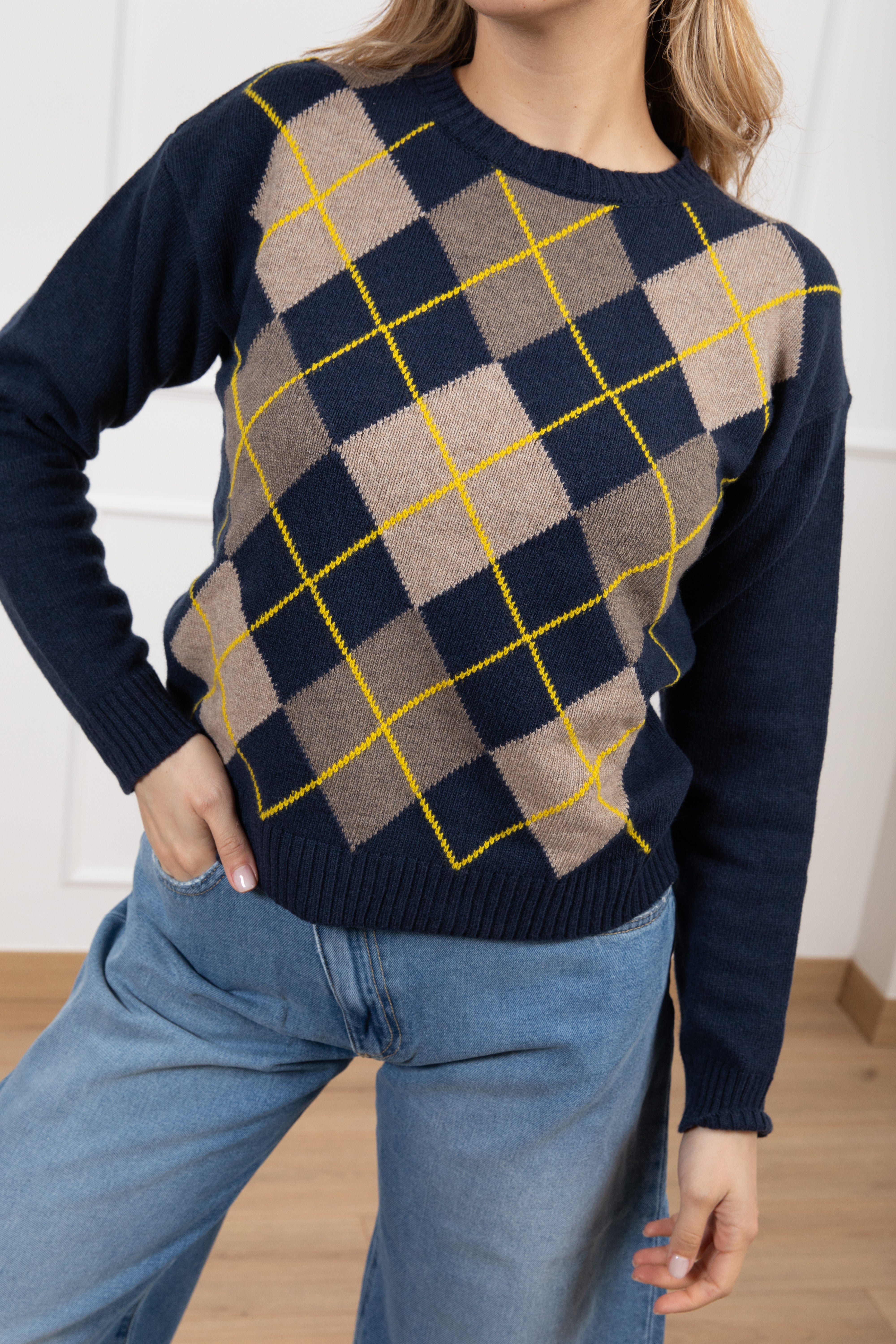 Pull girocollo a rombi in lana e cashmere Tensione IN