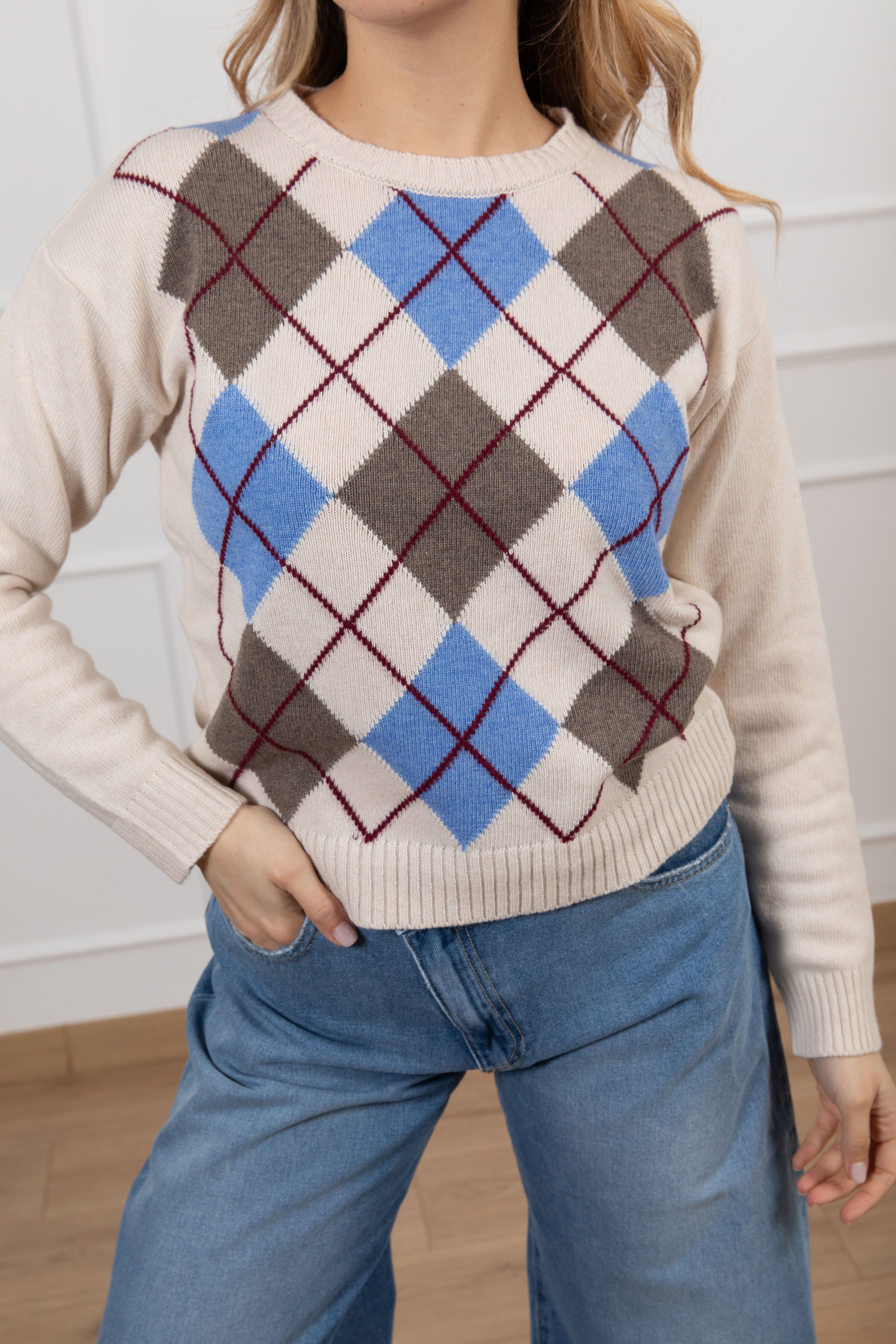 Pull girocollo a rombi in lana e cashmere Tensione IN