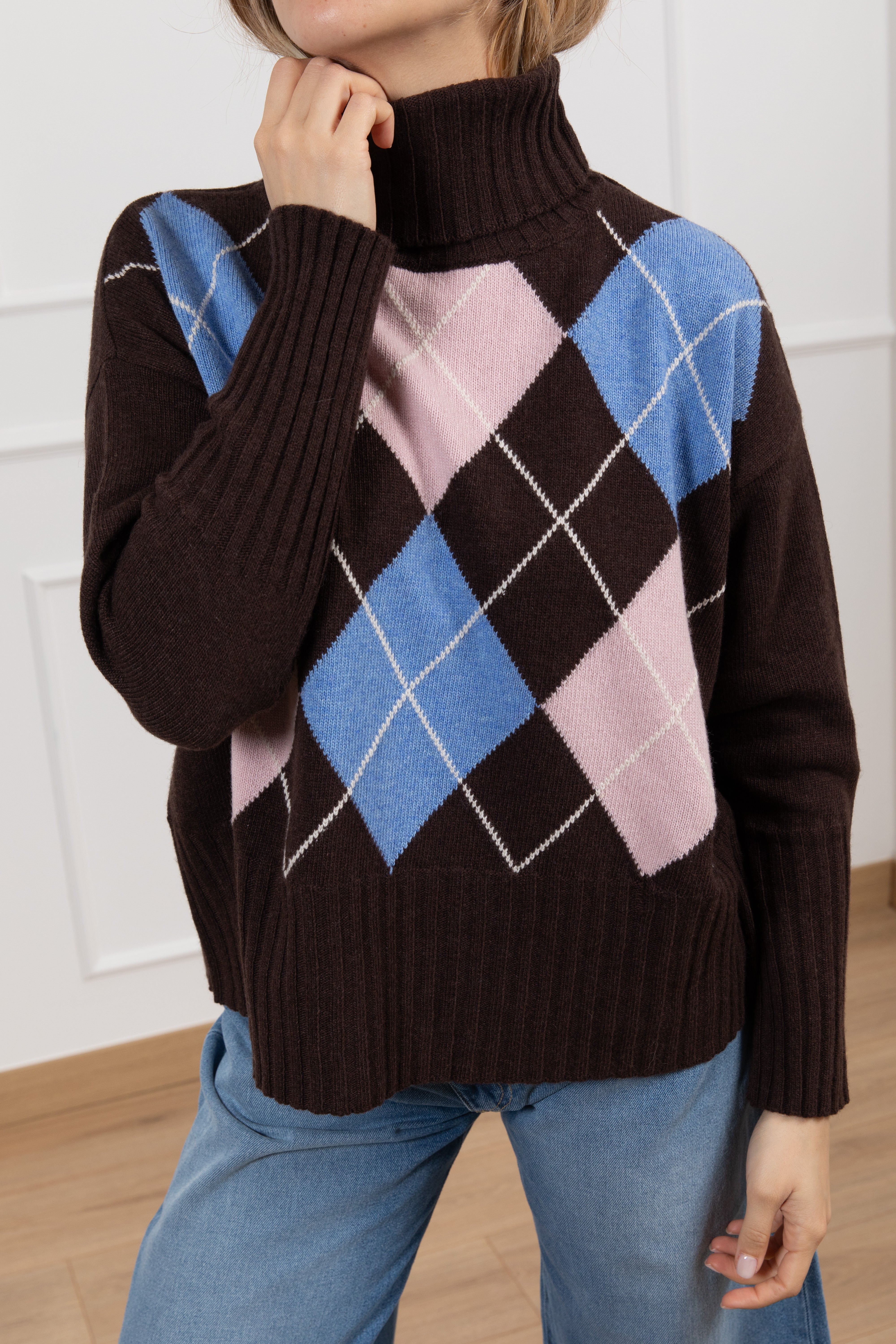 Pull collo alto a rombi in lana e cashmere Tensione IN