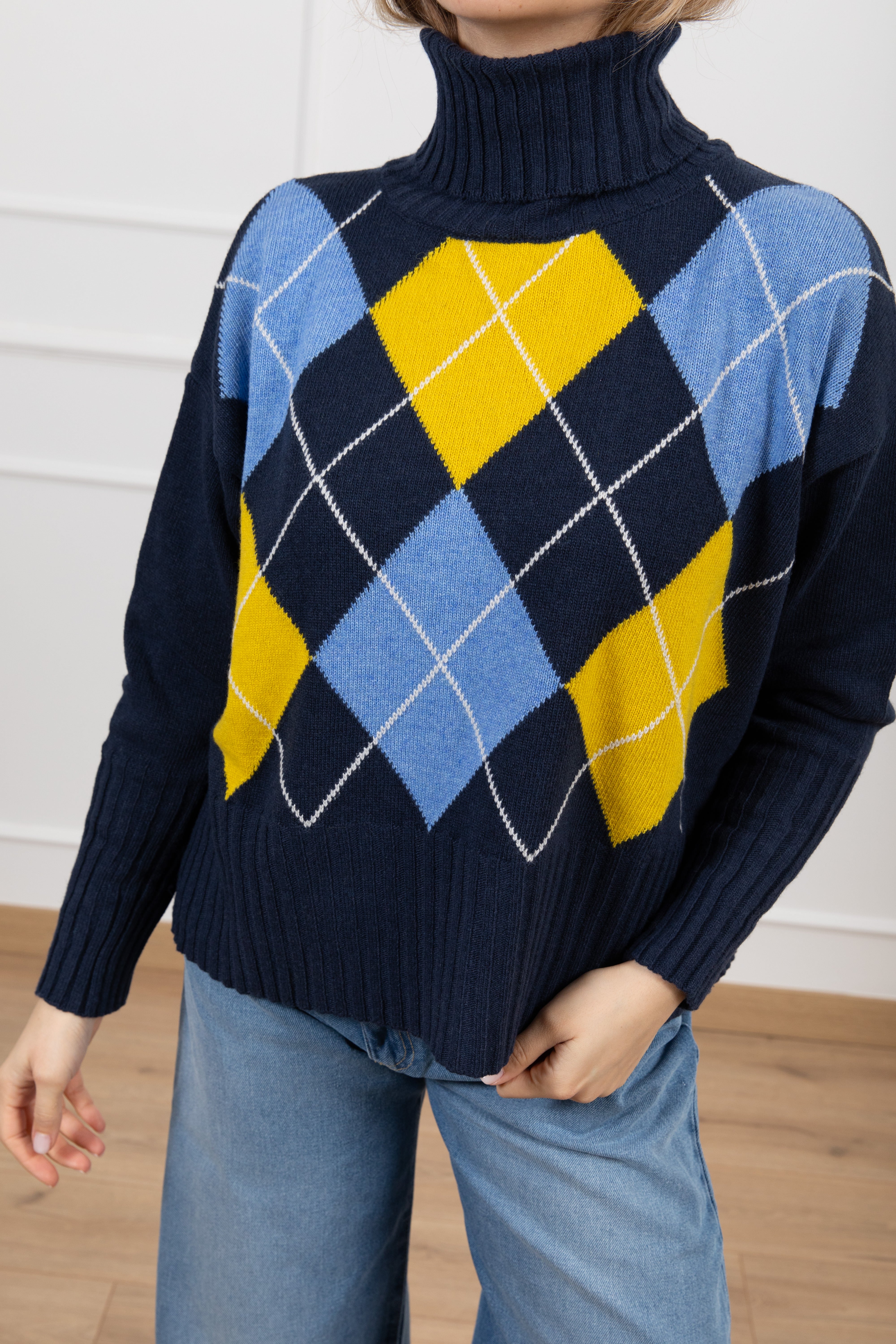 Pull collo alto a rombi in lana e cashmere Tensione IN