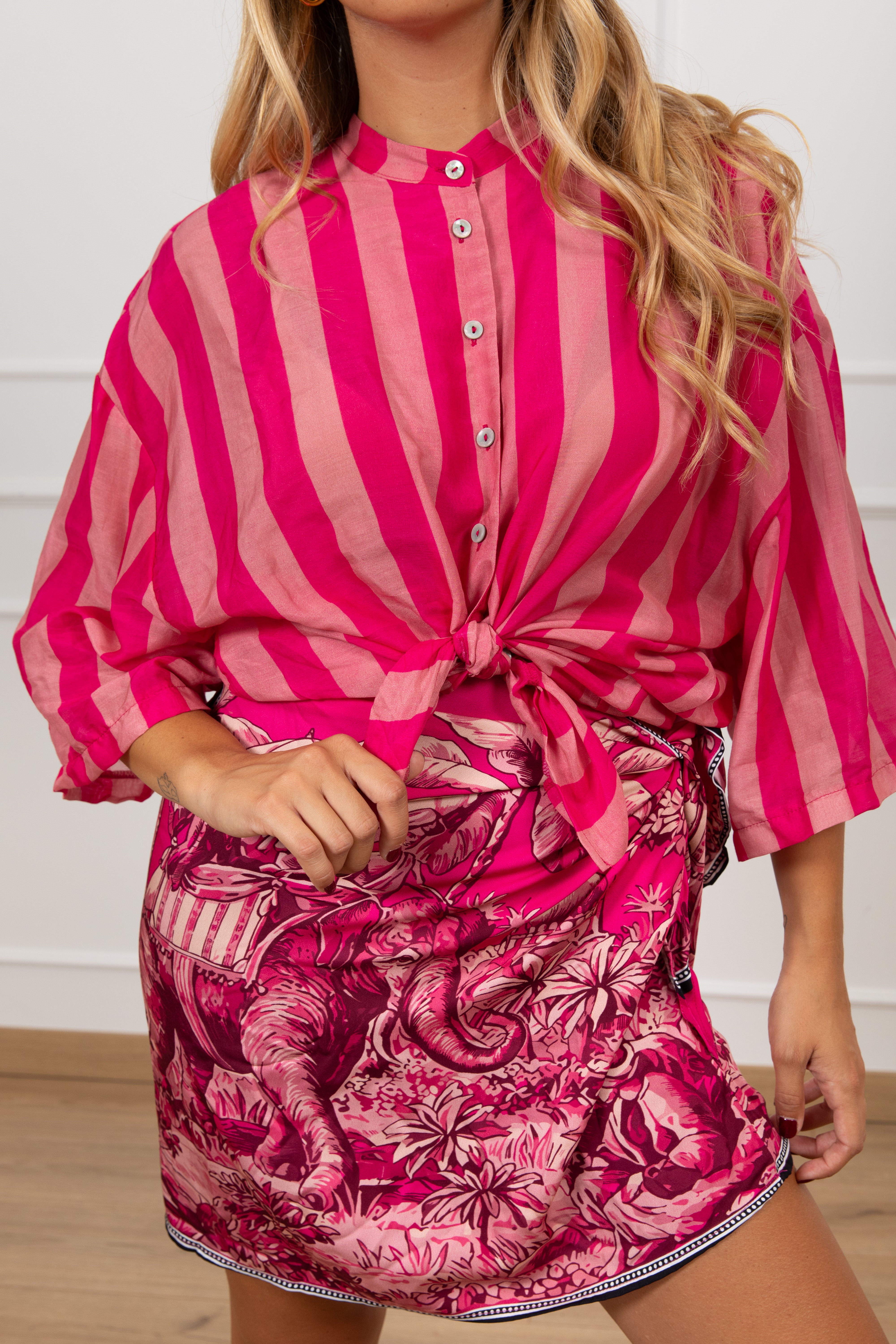 Camicia riga larga fucsia Tensione IN