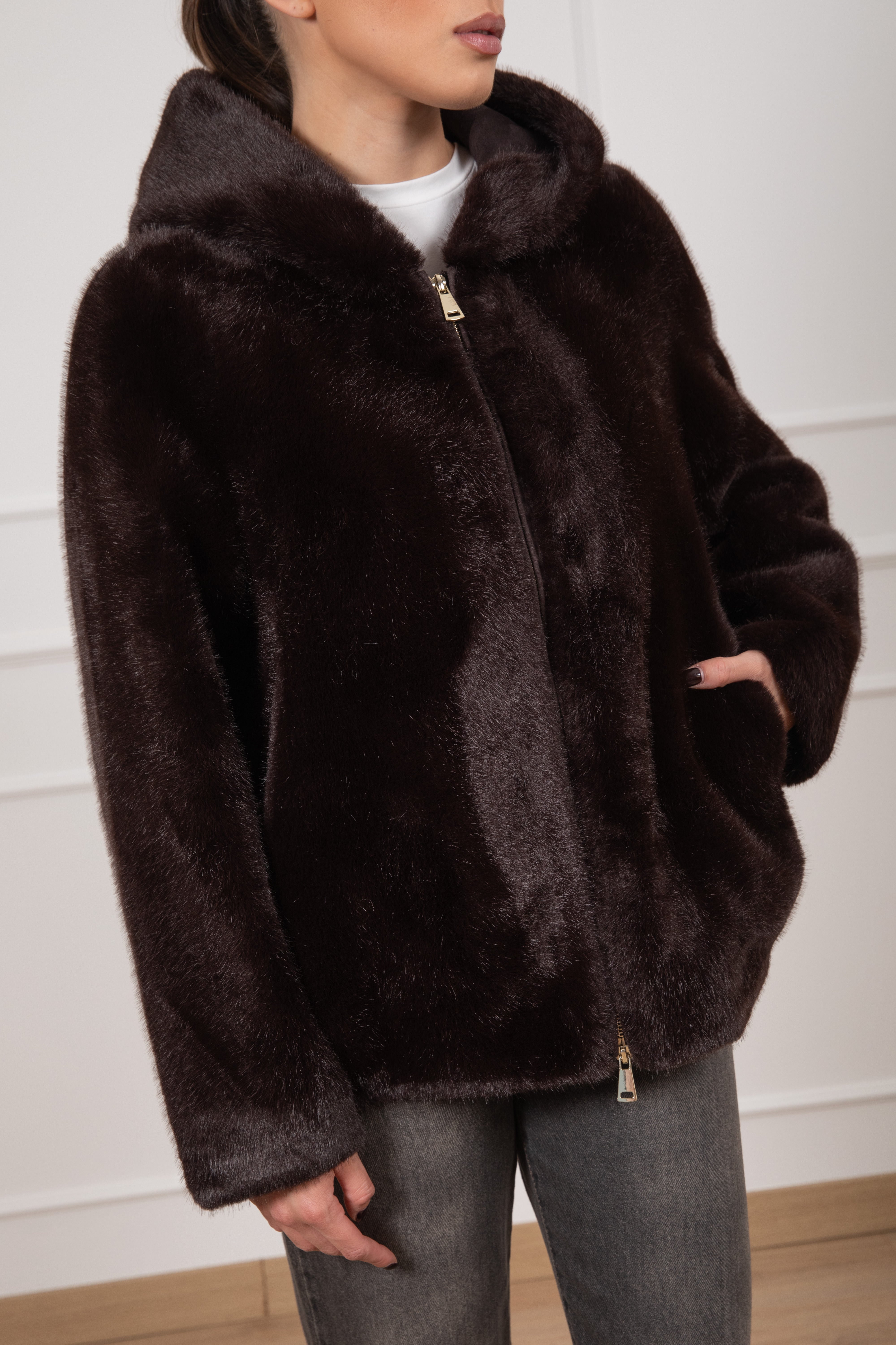 Eco-pelliccia con cappuccio Dixie