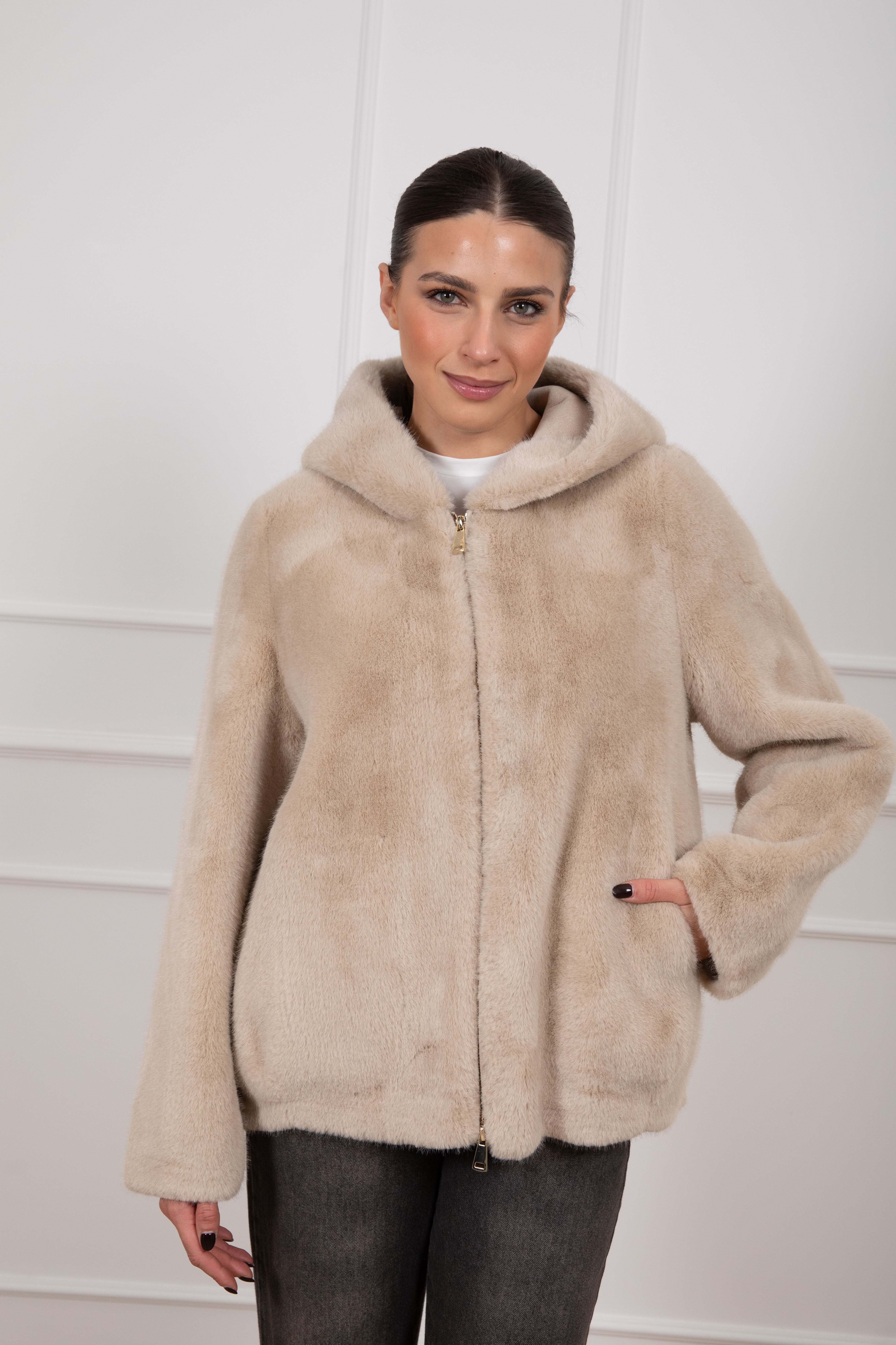 Eco-pelliccia con cappuccio Dixie